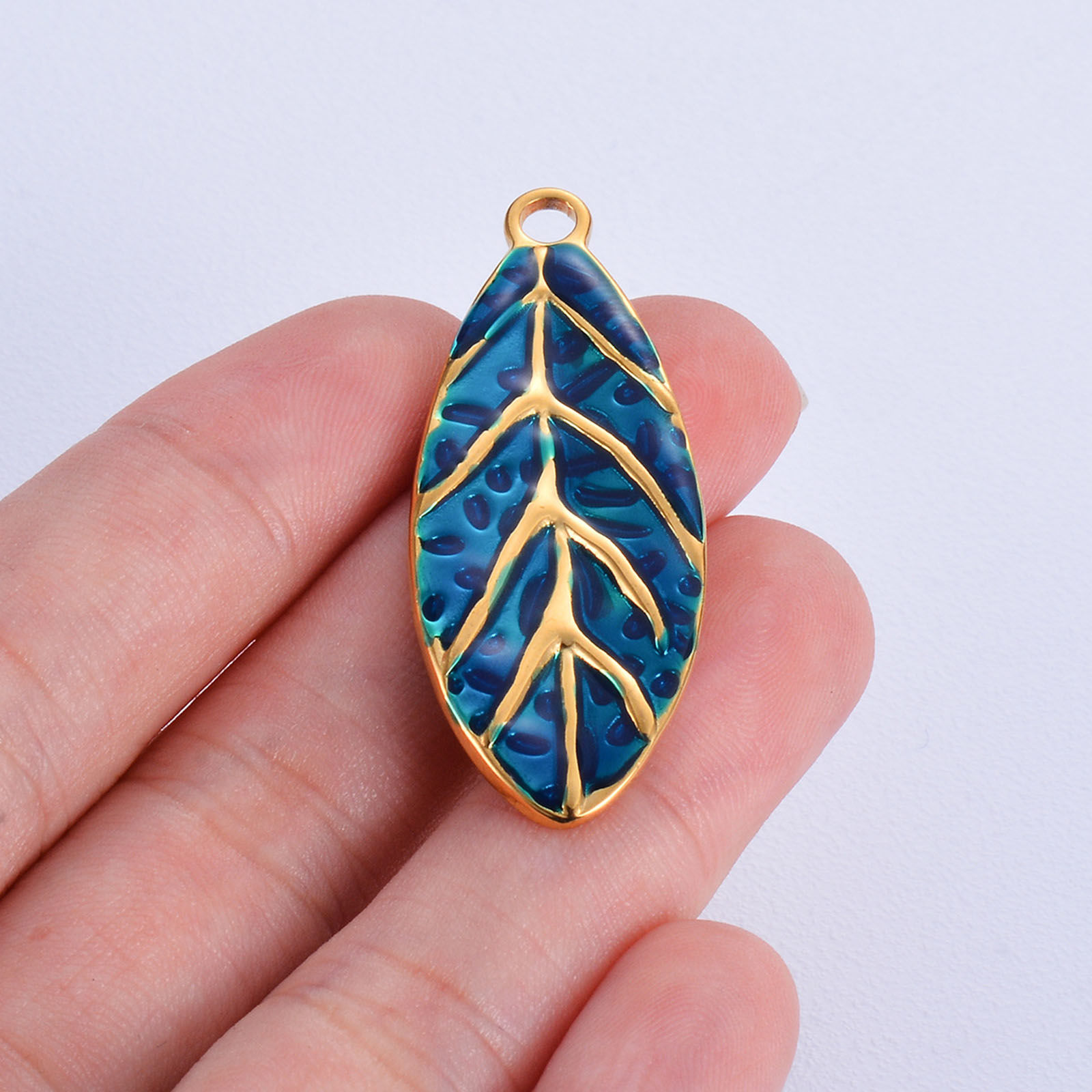 Picture of 304 Stainless Steel Retro Pendants Gold Plated Multicolor Leaf Enamel
