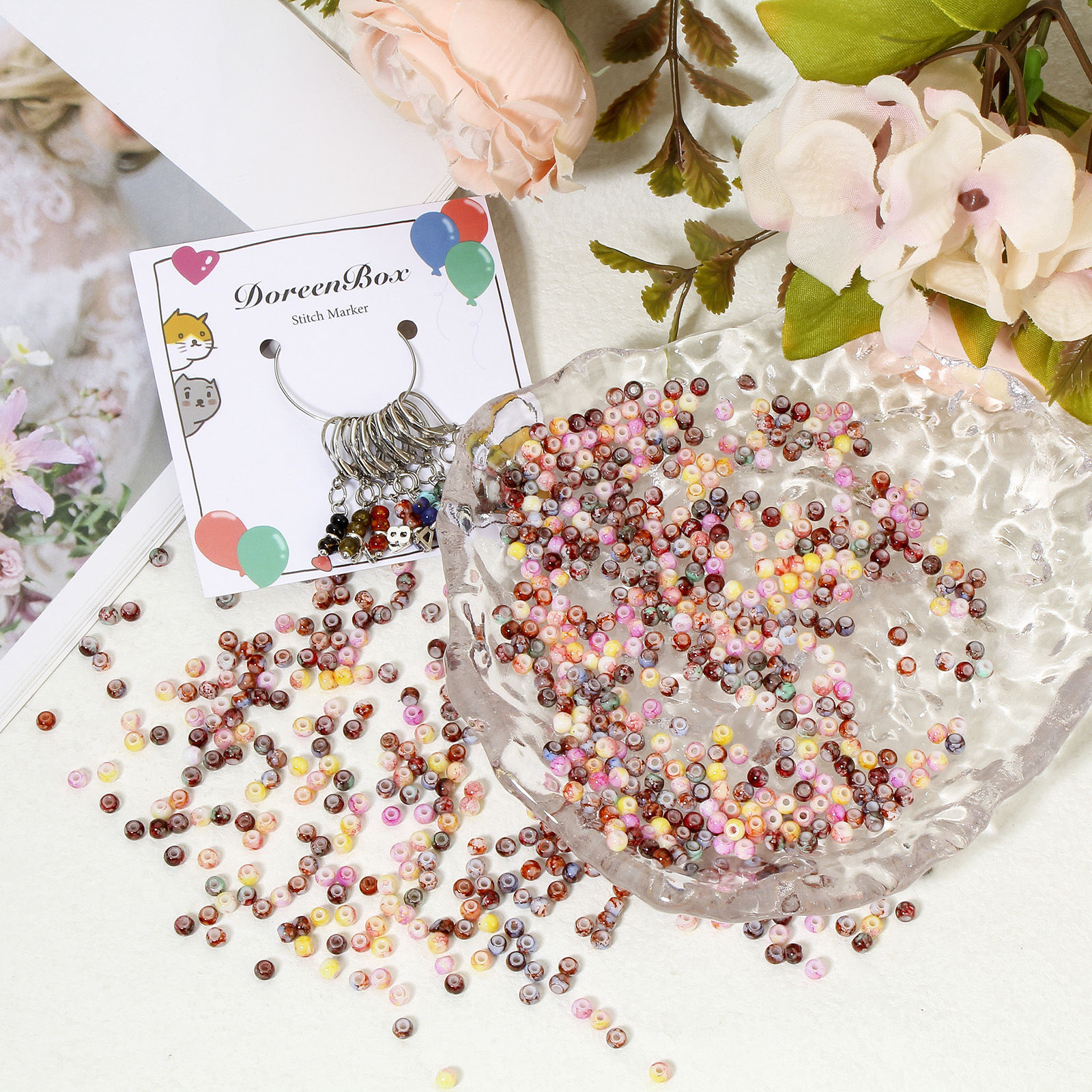 Picture of 10 Grams Glass Seed Beads Round Multicolor Imitation Stone 4mm x 3.5mm