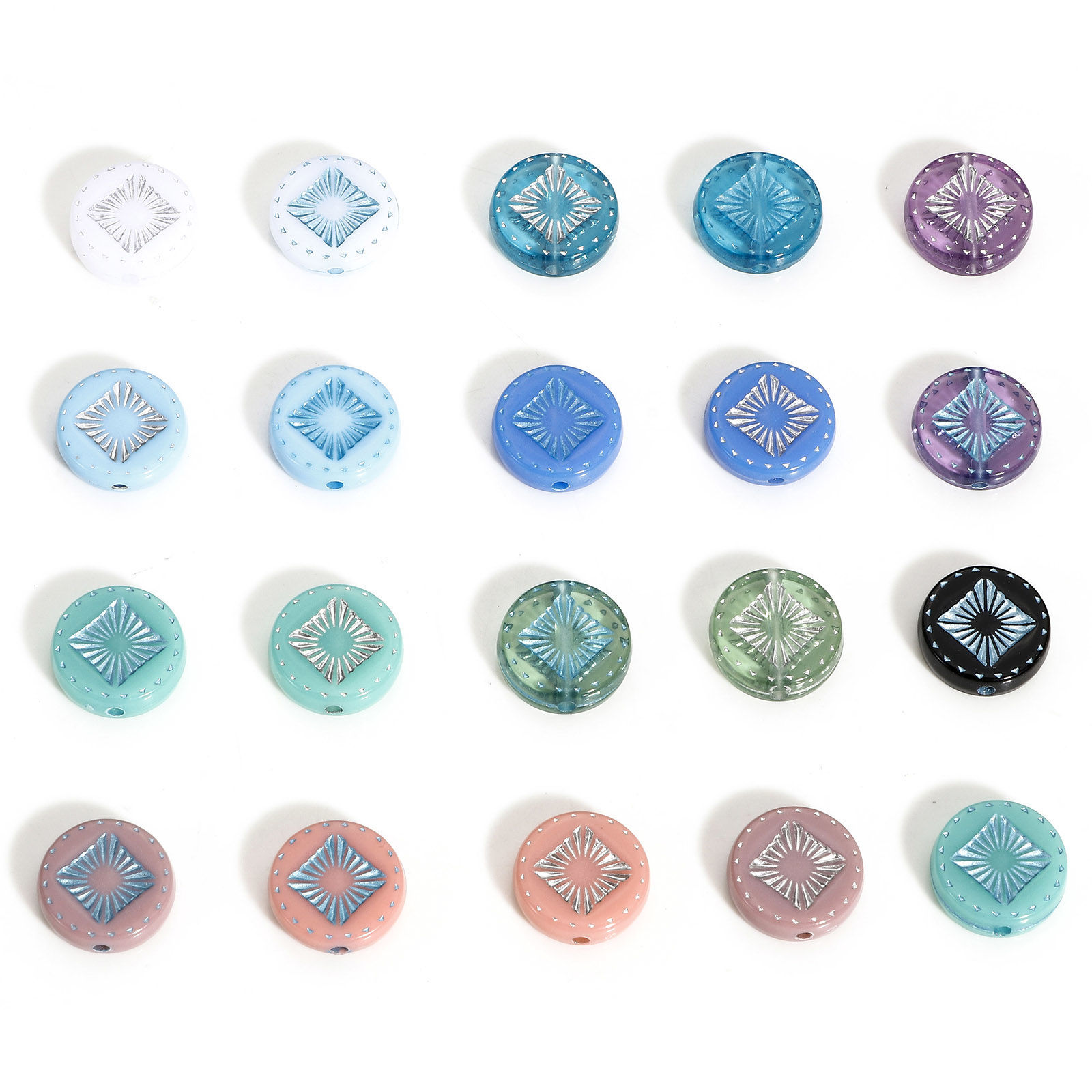 Picture of Acrylic Retro Beads For DIY Jewelry Making Multicolor Round Rhombus Plating About 15mm Dia.