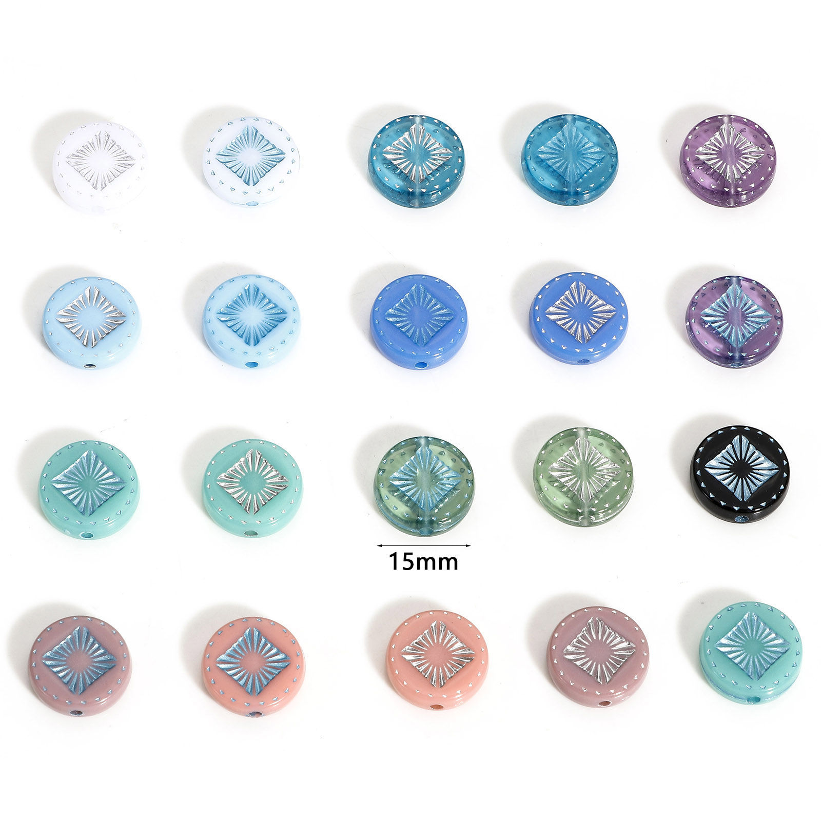 Picture of Acrylic Retro Beads For DIY Jewelry Making Multicolor Round Rhombus Plating About 15mm Dia.