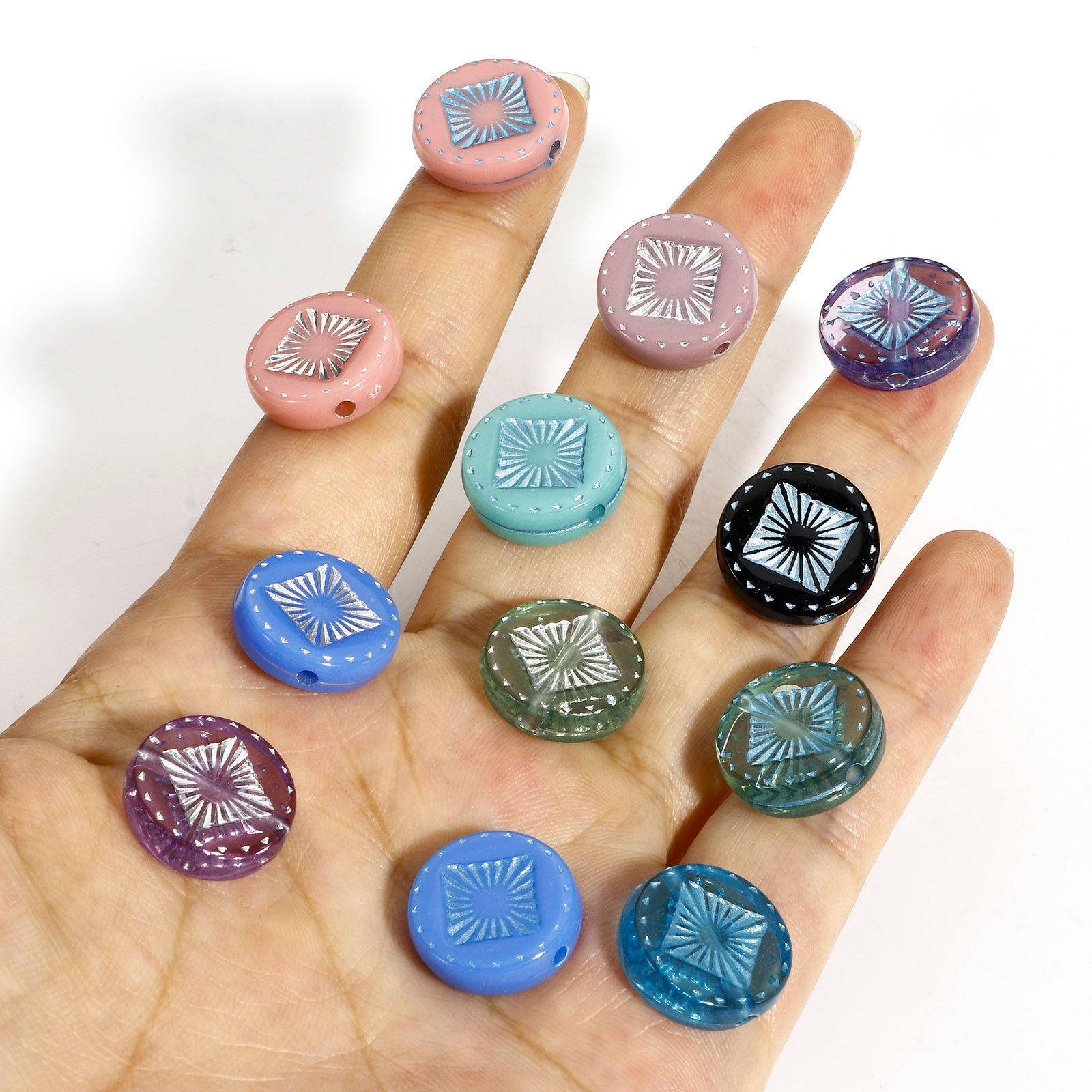 Picture of Acrylic Retro Beads For DIY Jewelry Making Multicolor Round Rhombus Plating About 15mm Dia.