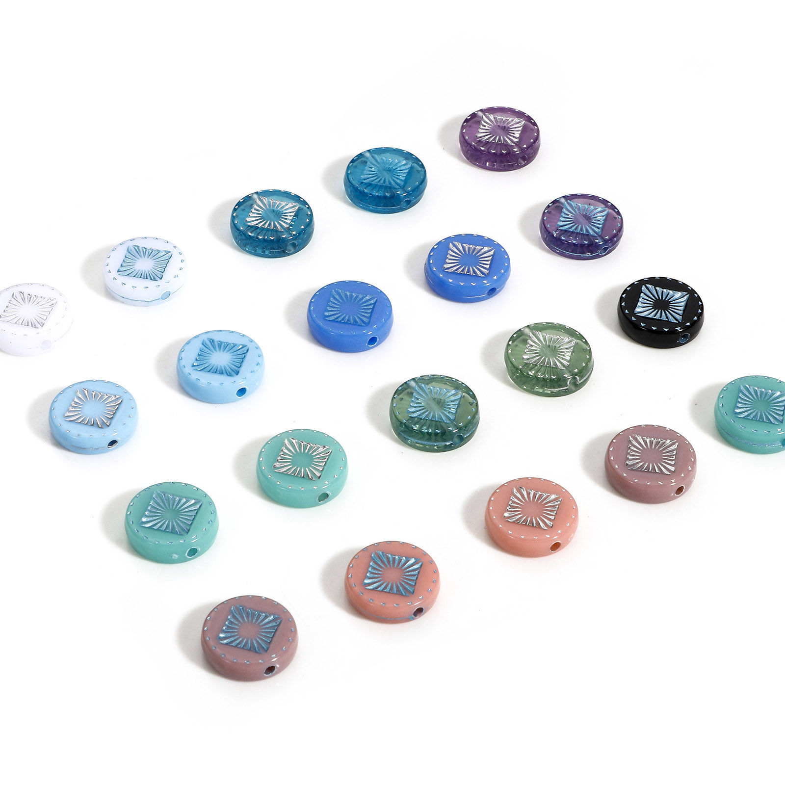 Picture of Acrylic Retro Beads For DIY Jewelry Making Multicolor Round Rhombus Plating About 15mm Dia.