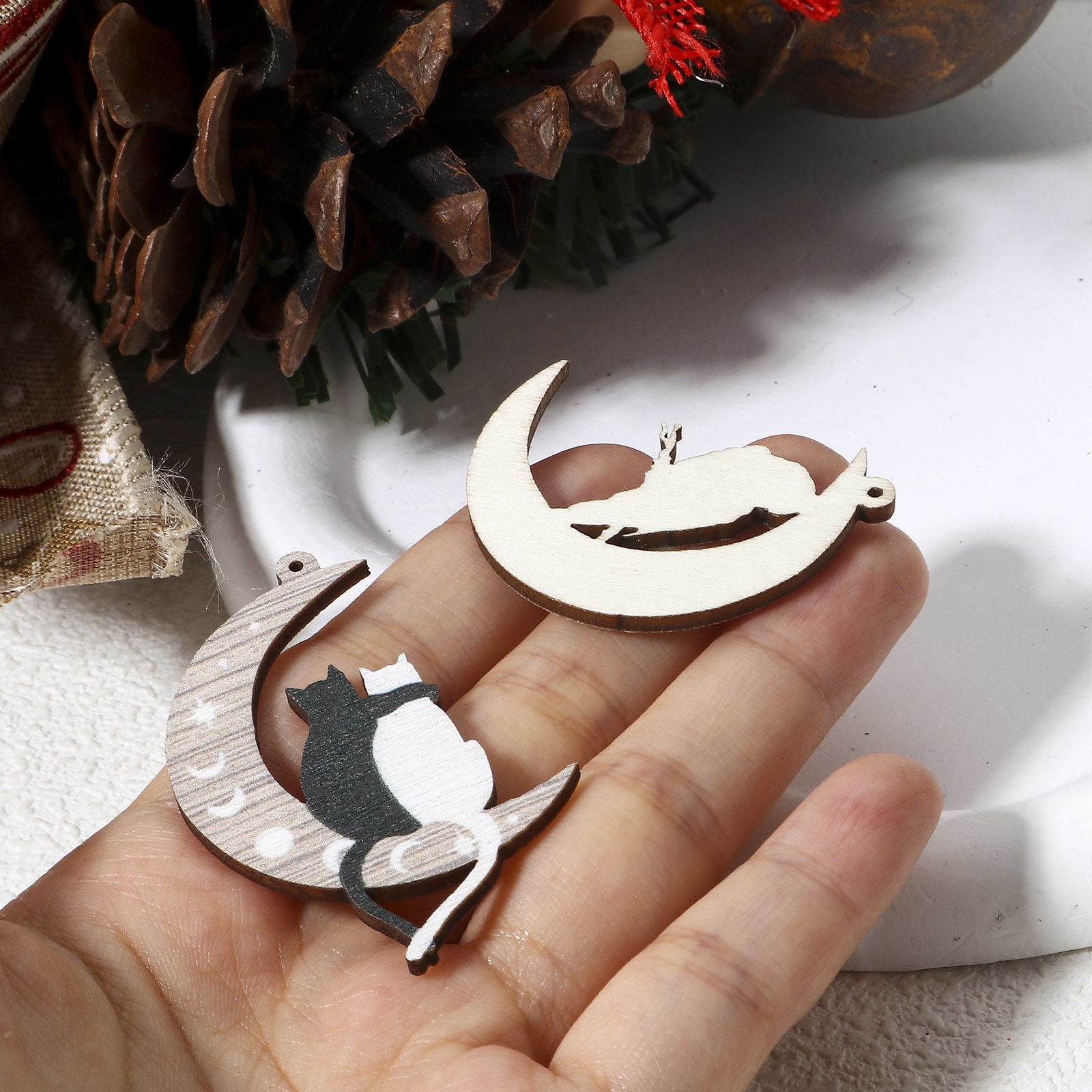 Picture of Natural Wood Galaxy Pendants Multicolor Half Moon 4.3cm x 3.5cm