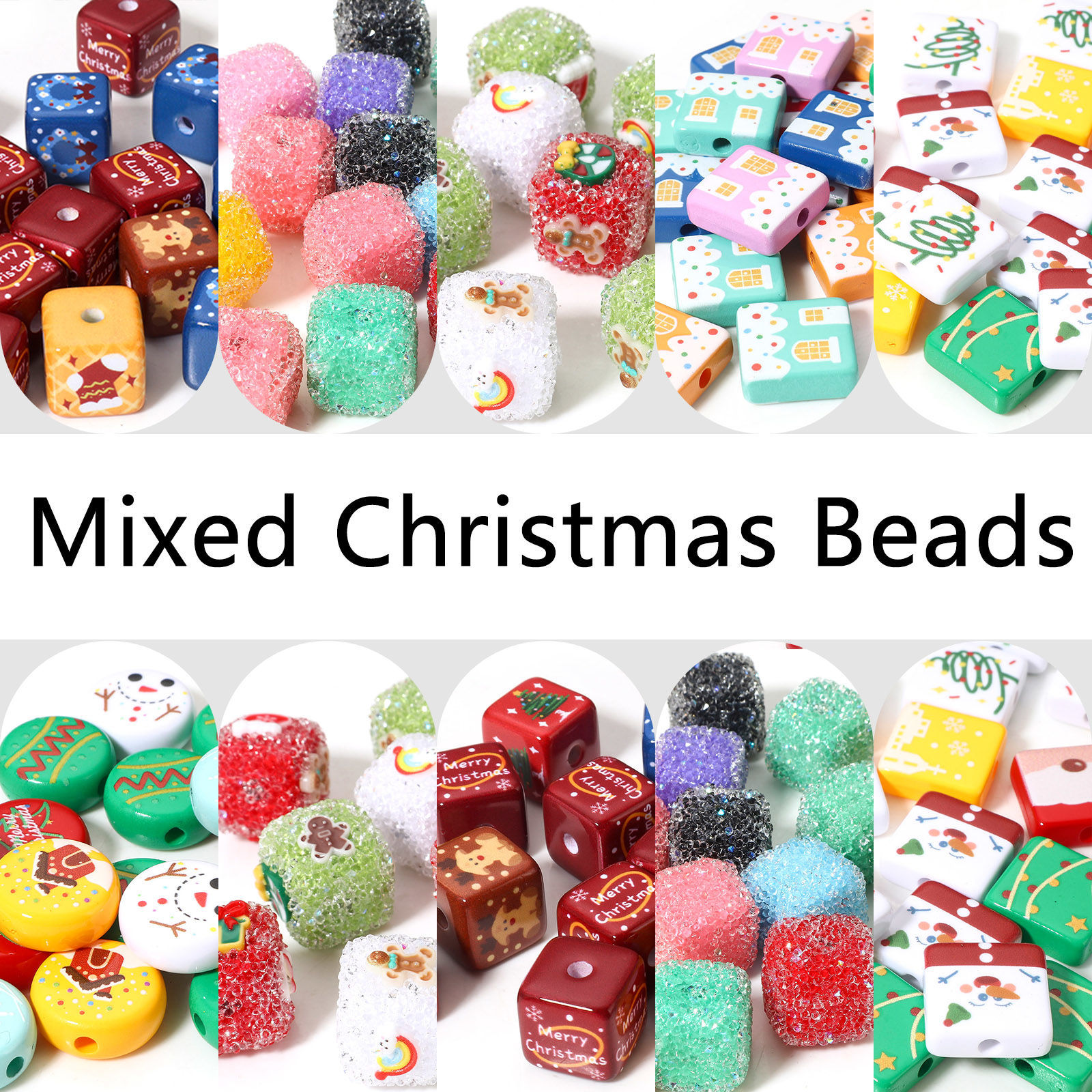 Picture of Acrylic Beads For DIY Jewelry Making At Random Mixed Color Christmas Santa Claus Christmas Snowman
