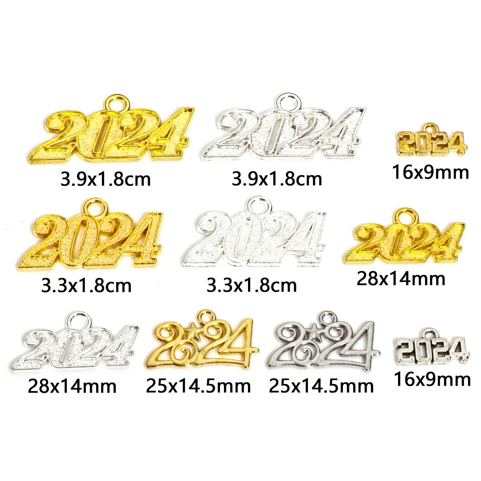 Imagen de 20 Unidades Zamak Año Colgantes Multicolor Mensaje " 2024 "