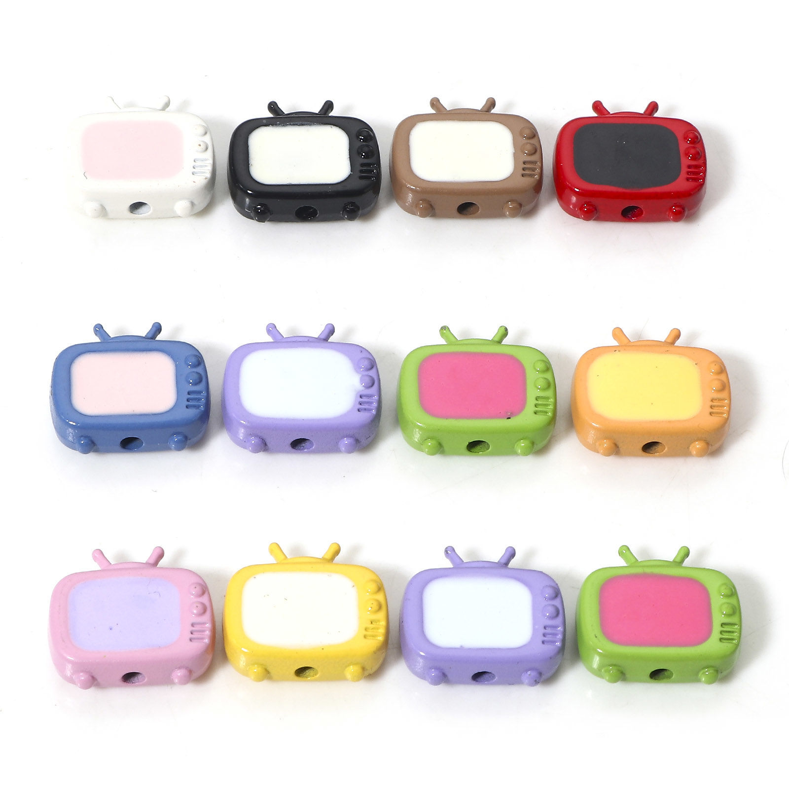 Picture of Zinc Based Alloy Spacer Beads For DIY Jewelry Making Multicolor Television Enamel About 13mm x 12mm