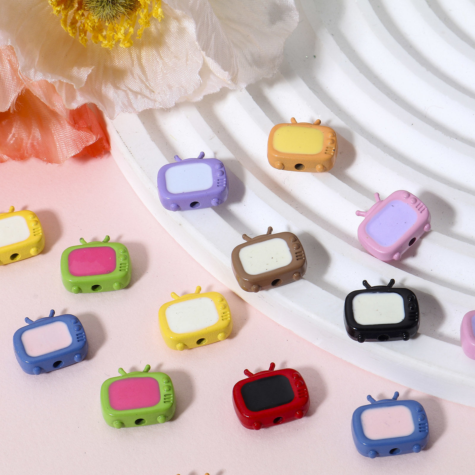 Picture of Zinc Based Alloy Spacer Beads For DIY Jewelry Making Multicolor Television Enamel About 13mm x 12mm