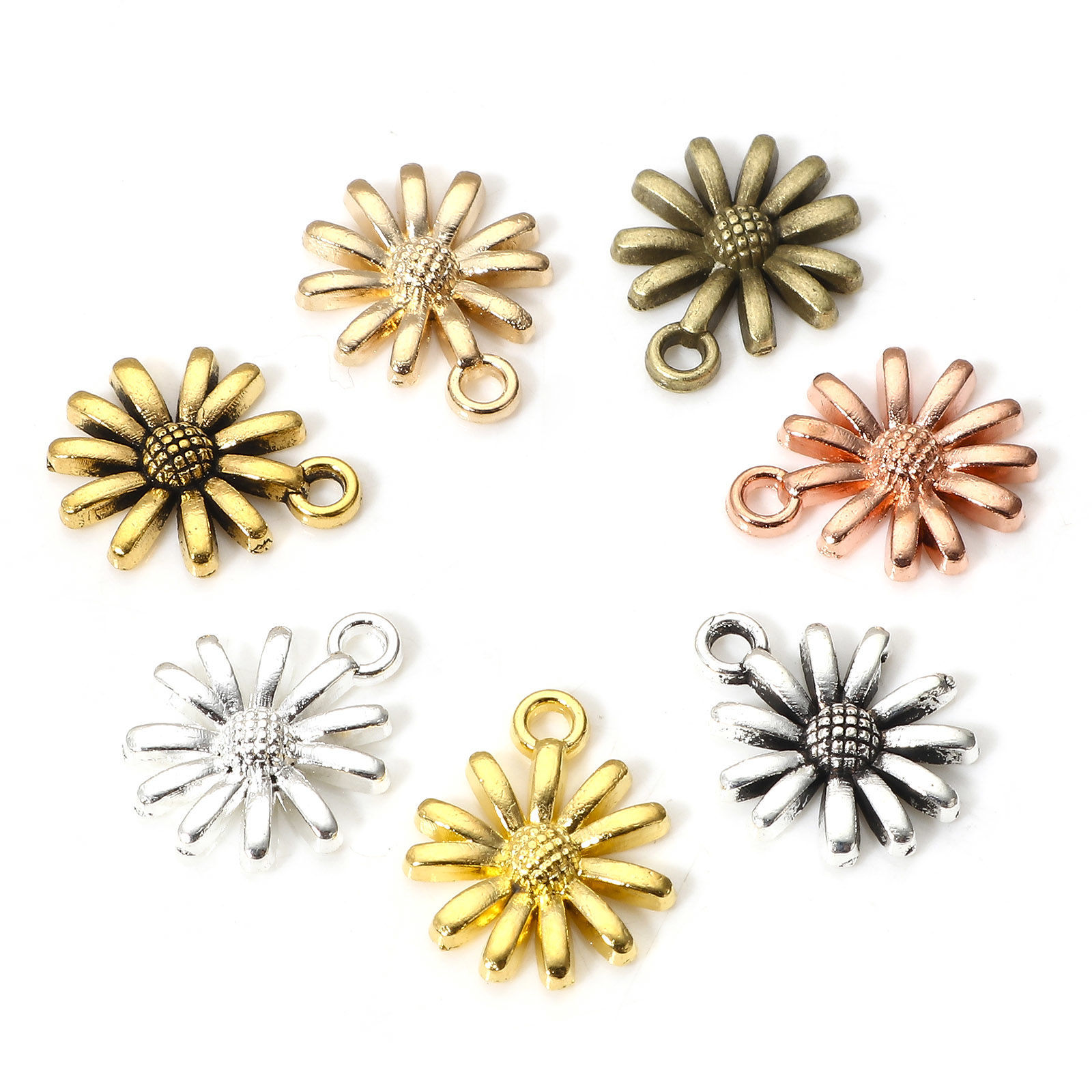 Picture of Zinc Based Alloy Charms Multicolor Daisy Flower 14.5mm x 12mm