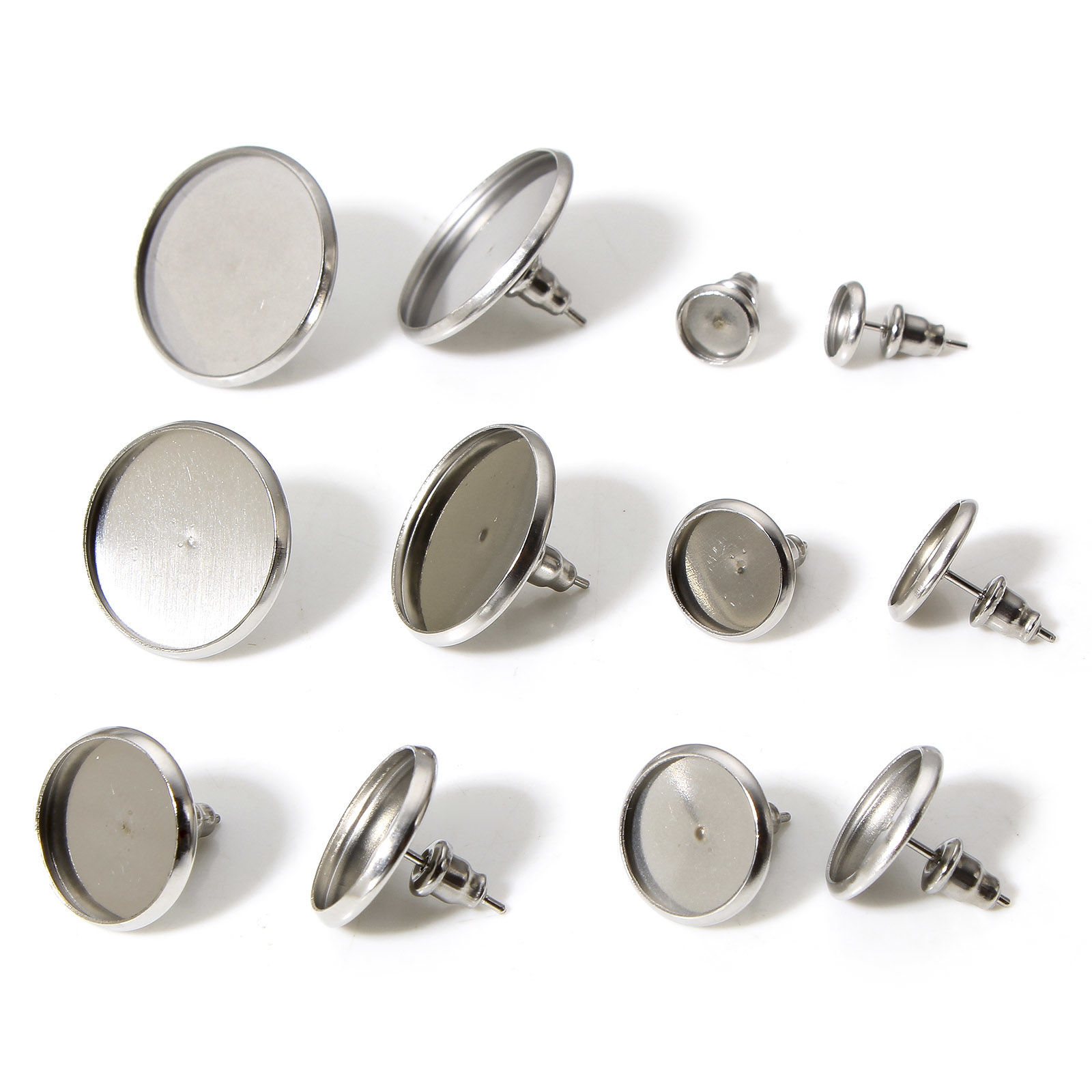 Изображение 10 ШТ 304 Нержавеющая Сталь Серьги-гвоздики для ушей для аксессуаров для изготовления ювелирных изделий своими руками Круглые Серебряный Тон Основы для Кабошонов