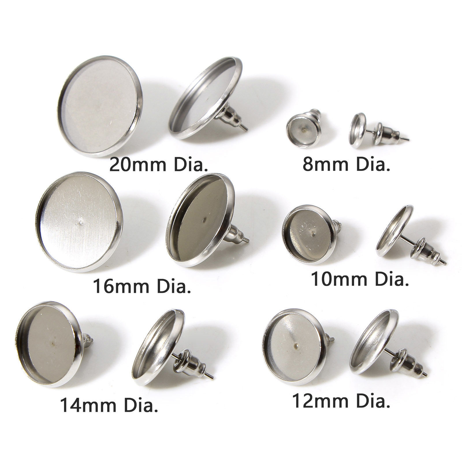 Изображение 10 ШТ 304 Нержавеющая Сталь Серьги-гвоздики для ушей для аксессуаров для изготовления ювелирных изделий своими руками Круглые Серебряный Тон Основы для Кабошонов