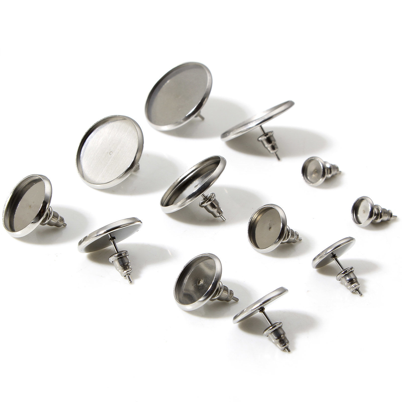 Изображение 10 ШТ 304 Нержавеющая Сталь Серьги-гвоздики для ушей для аксессуаров для изготовления ювелирных изделий своими руками Круглые Серебряный Тон Основы для Кабошонов
