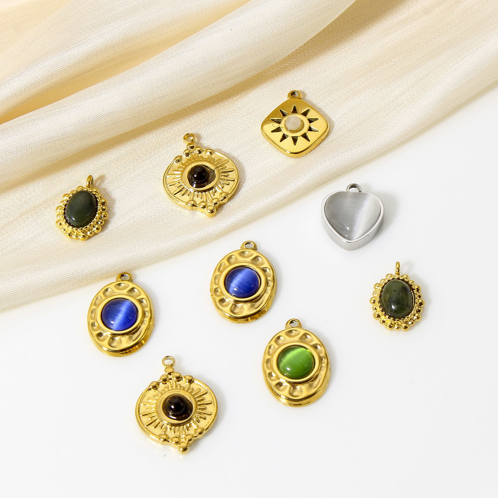 Bild von 1 Stück 304 Edelstahl & Stein Böhmischer Stil Charms Rund Bunt Sonnenschein