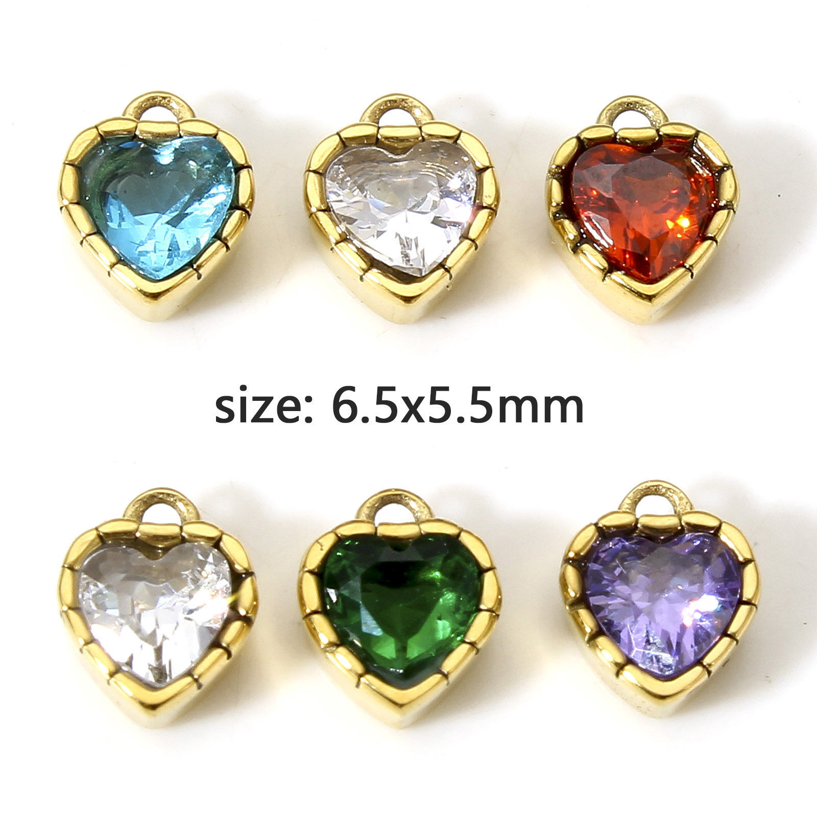 Bild von 1 Stück 304 Edelstahl Monatsstein Charms Herz Vergoldet Bunt Strass
