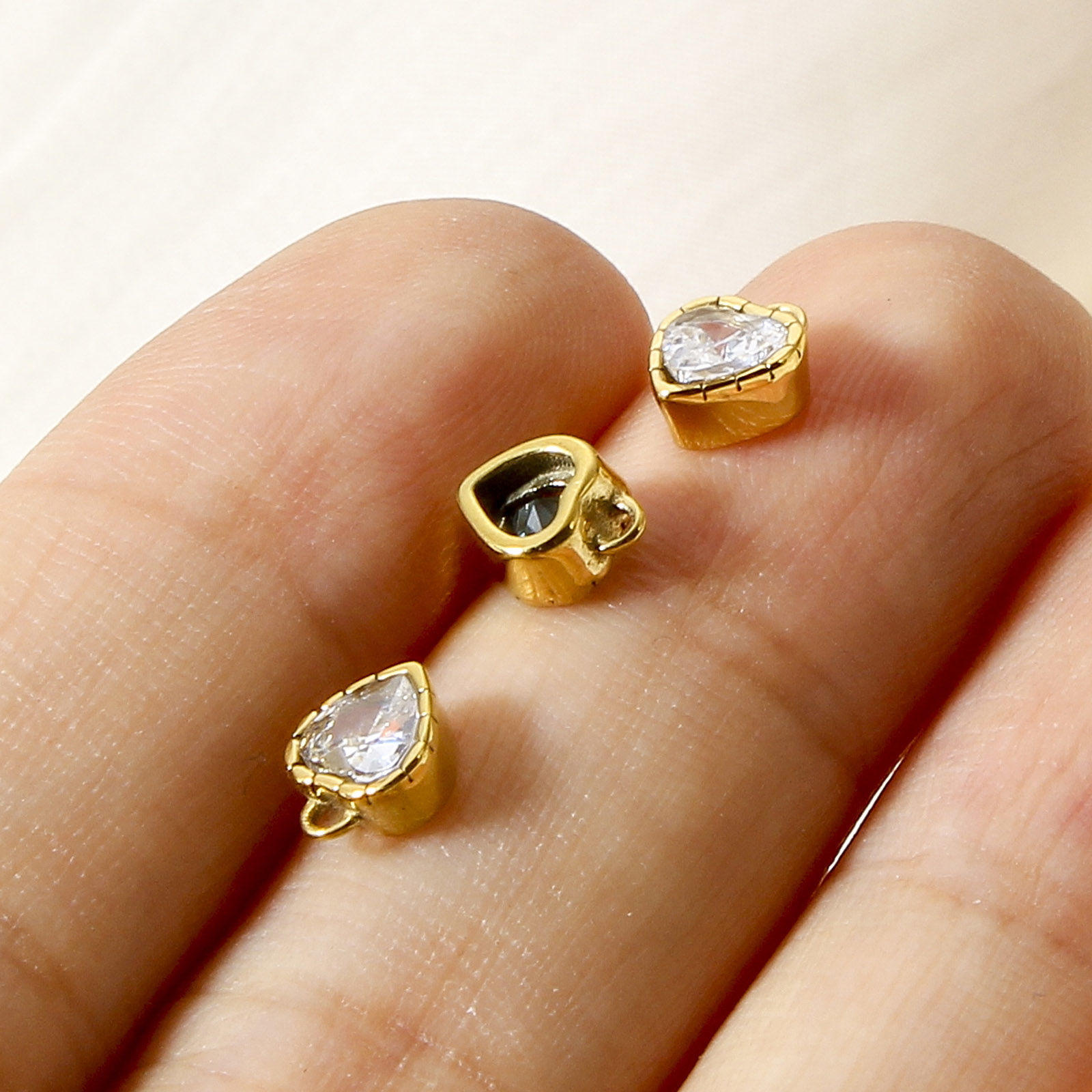 Bild von 1 Stück 304 Edelstahl Monatsstein Charms Herz Vergoldet Bunt Strass