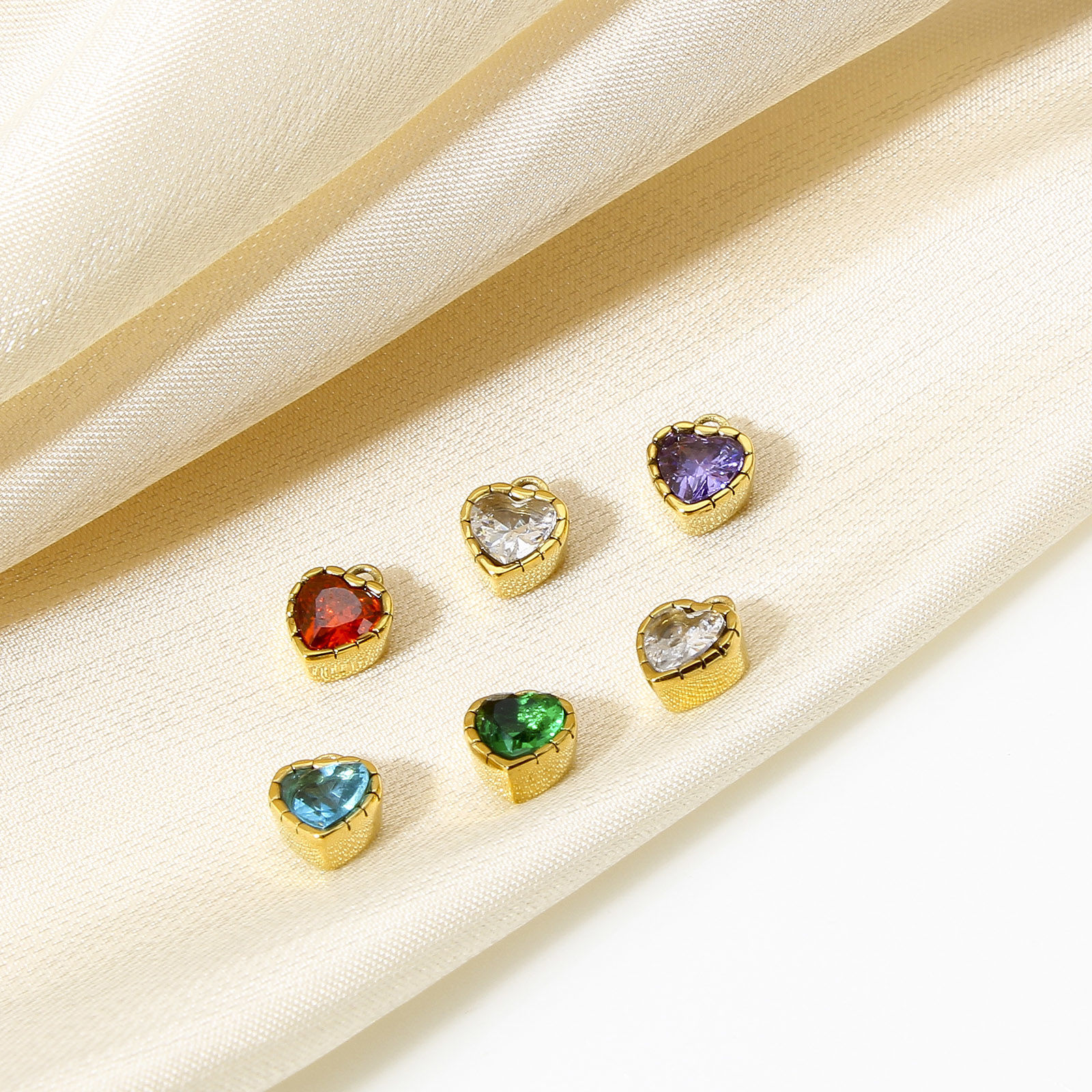 Bild von 1 Stück 304 Edelstahl Monatsstein Charms Herz Vergoldet Bunt Strass
