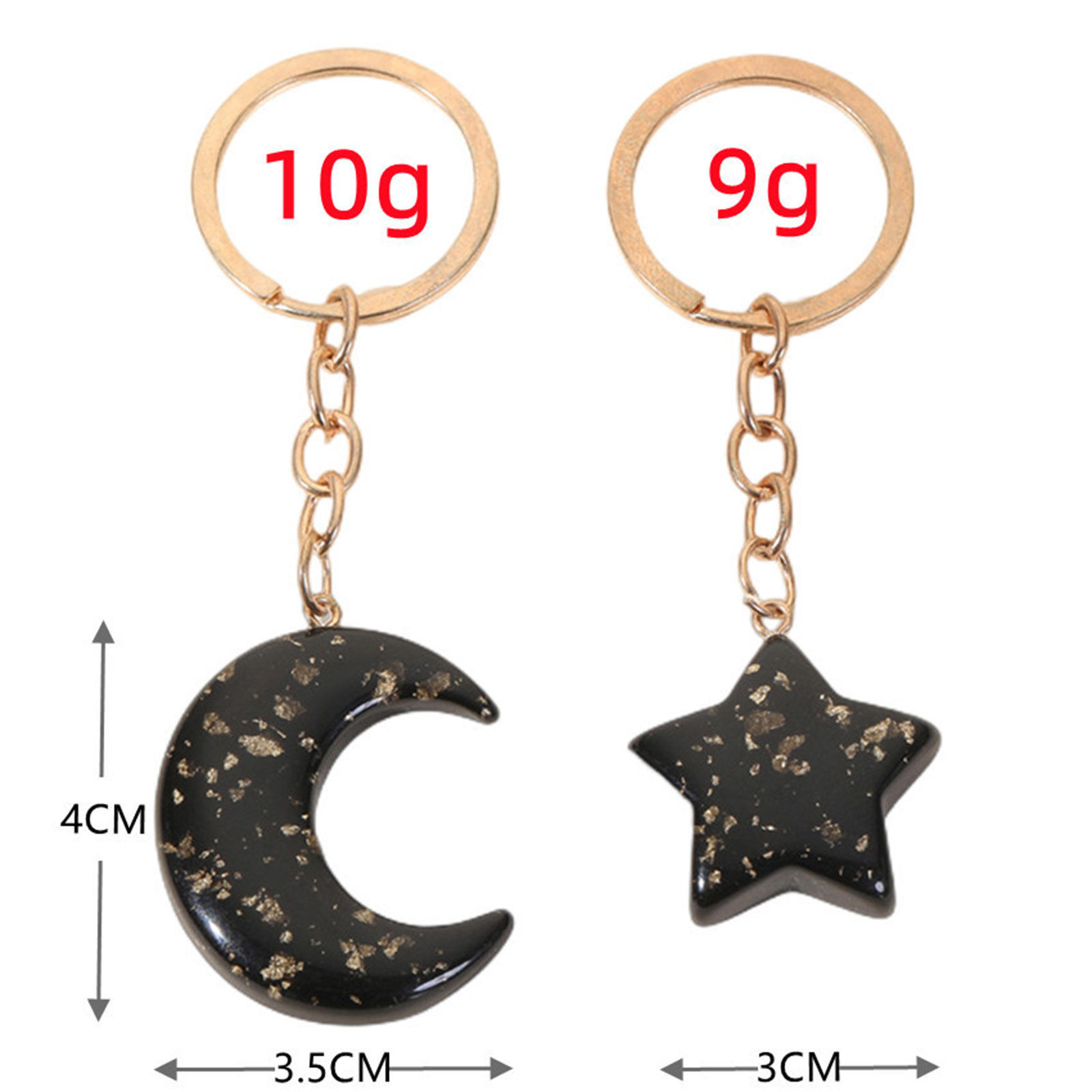 Picture of Acrylic Galaxy Keychain & Keyring Gold Plated Black & Gold Pentagram Star Moon