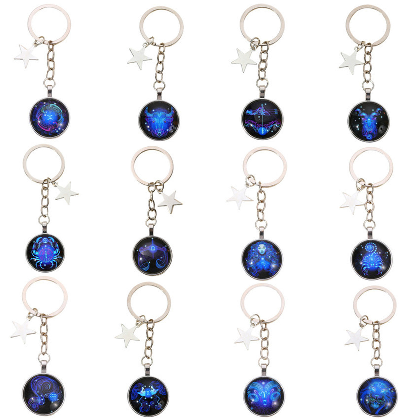 Picture of Glass Galaxy Keychain & Keyring Silver Tone Pentagram Star Constellation