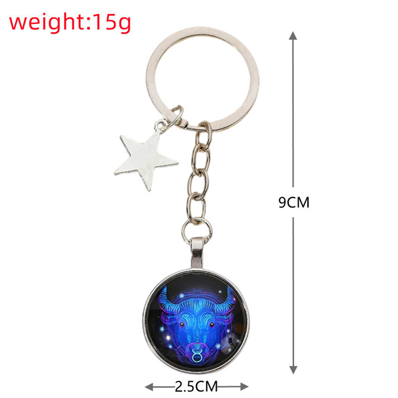 Picture of Glass Galaxy Keychain & Keyring Silver Tone Pentagram Star Constellation