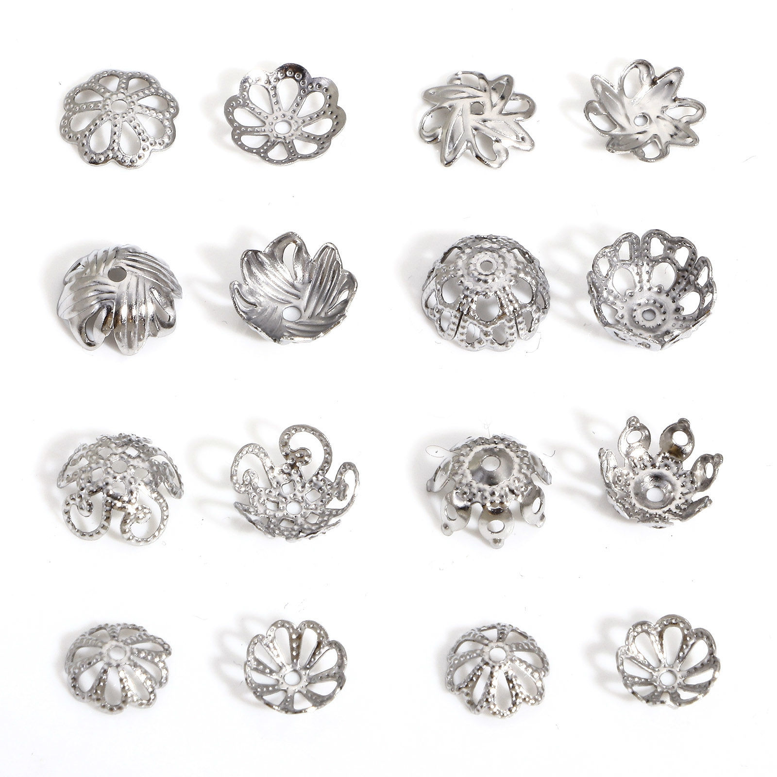 Imagen de 20 Unidades 304 Acero Inoxidable Tapón de cuentas Flor Tono de Plata