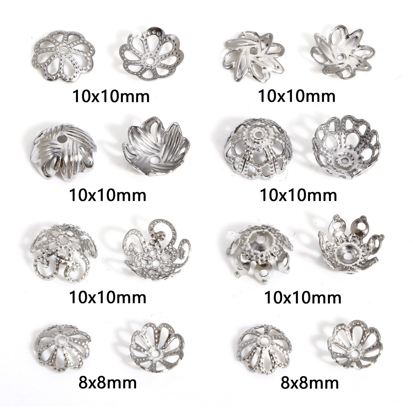 Imagen de 20 Unidades 304 Acero Inoxidable Tapón de cuentas Flor Tono de Plata