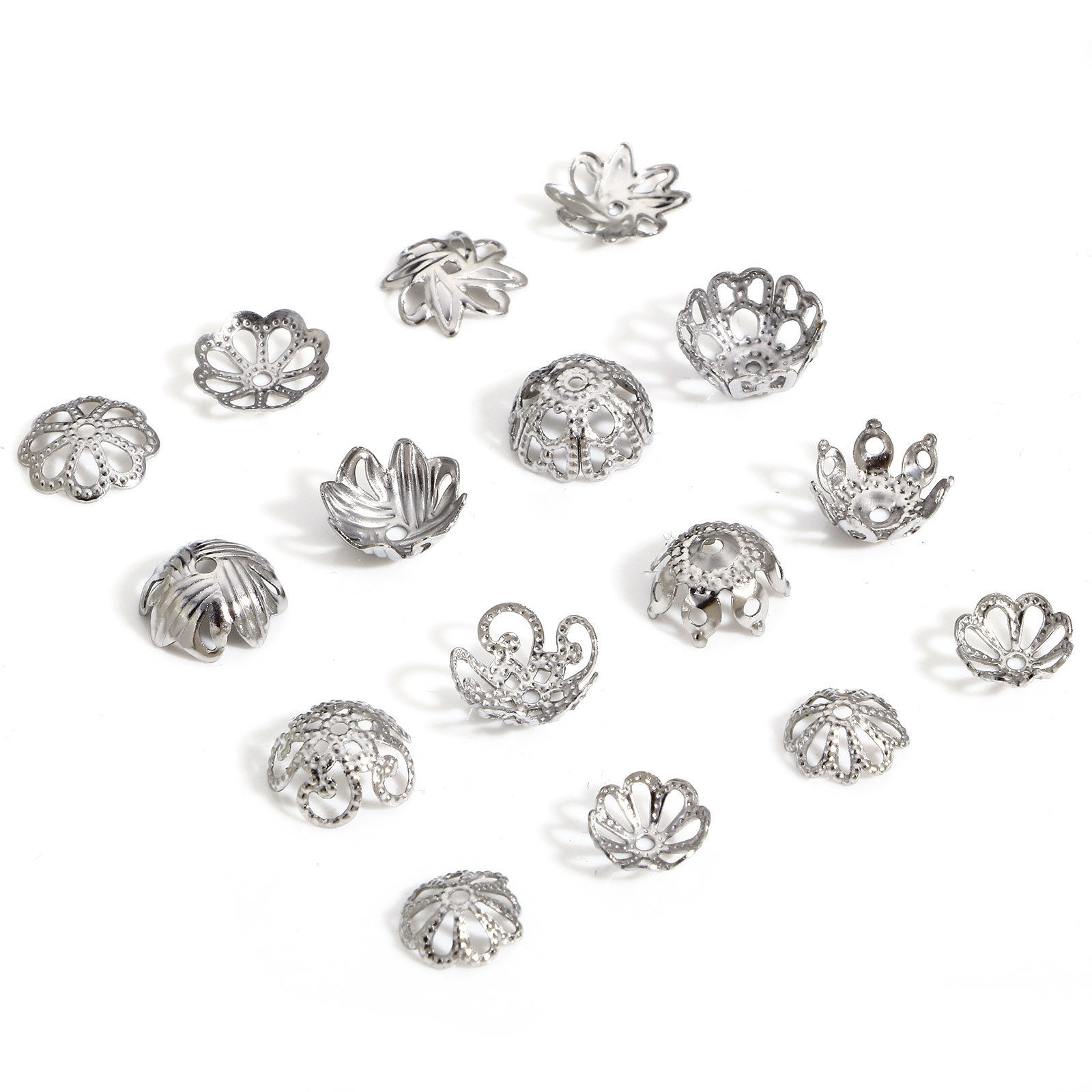 Imagen de 20 Unidades 304 Acero Inoxidable Tapón de cuentas Flor Tono de Plata