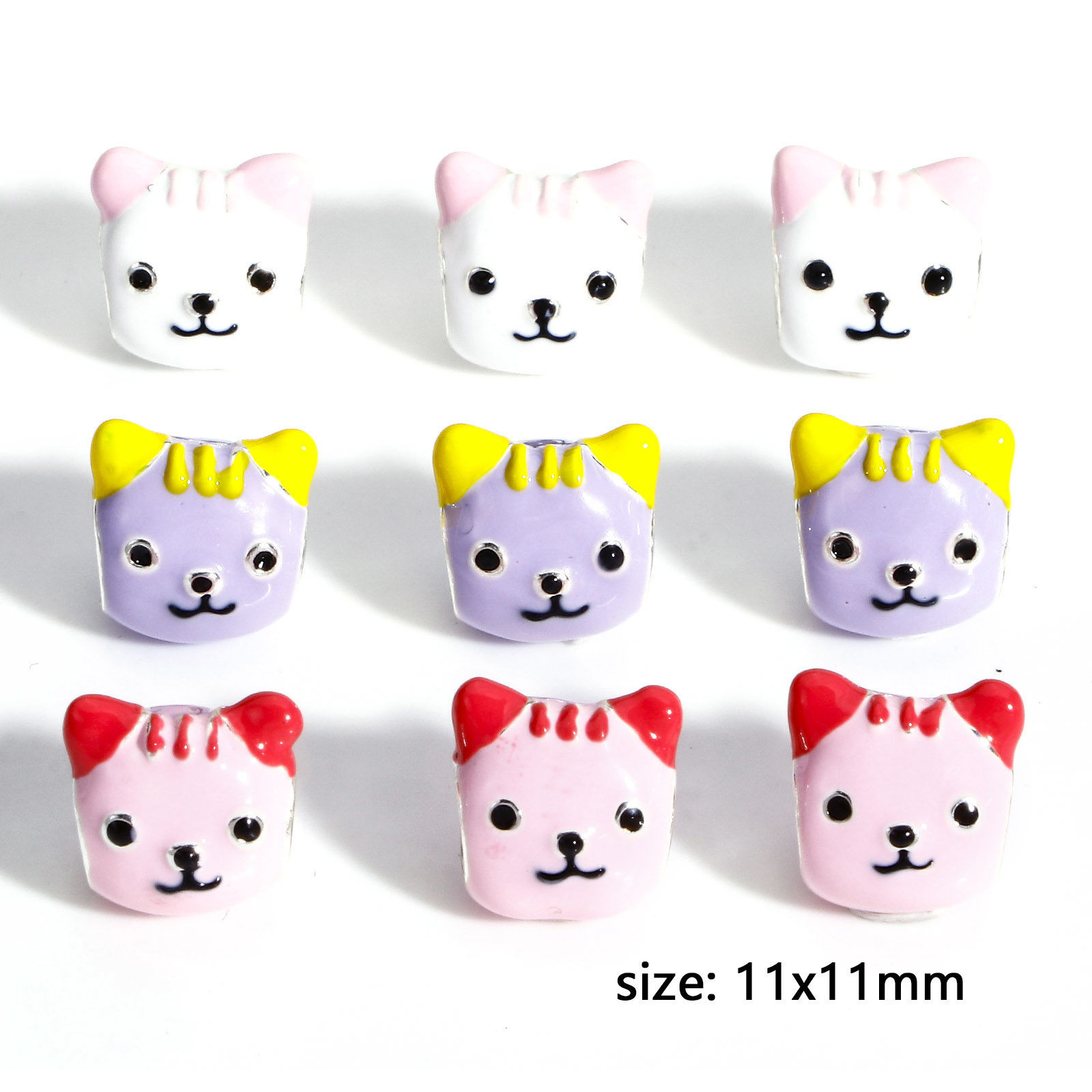 Picture of Zinc Based Alloy European Style Large Hole Charm Beads Multicolor Cat Animal Enamel 11mm x 11mm, Hole: Approx 4.5mm