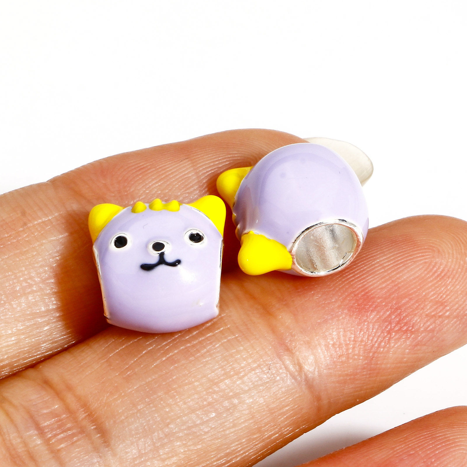 Picture of Zinc Based Alloy European Style Large Hole Charm Beads Multicolor Cat Animal Enamel 11mm x 11mm, Hole: Approx 4.5mm