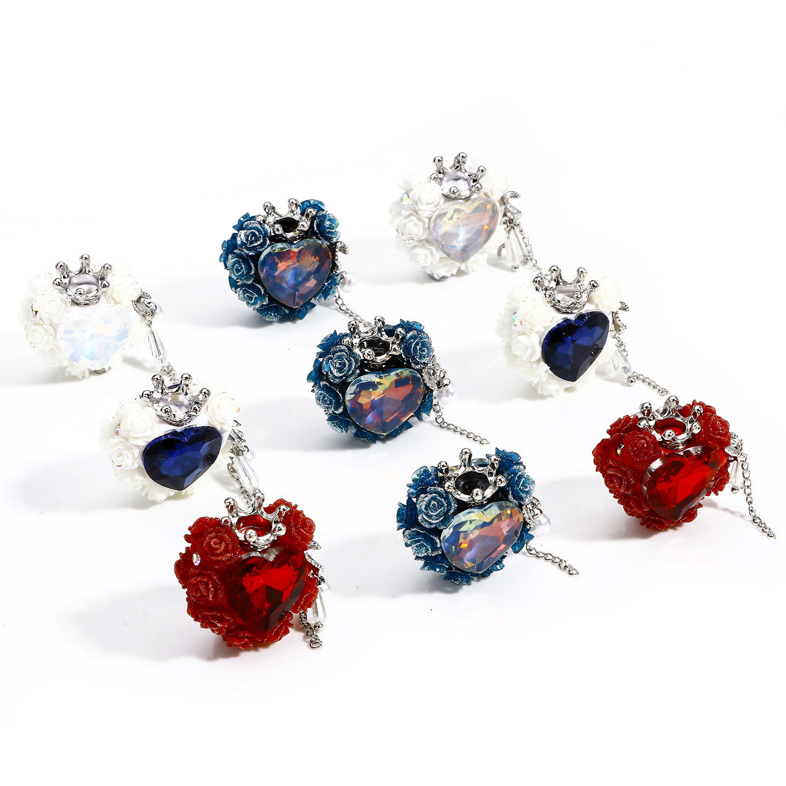Picture of Zinc Based Alloy & Polymer Clay Baroque Beads For DIY Jewelry Making Heart Multicolor Crown Pattern Rhinestone About 27mm x 27mm, Hole: Approx 2.6mm