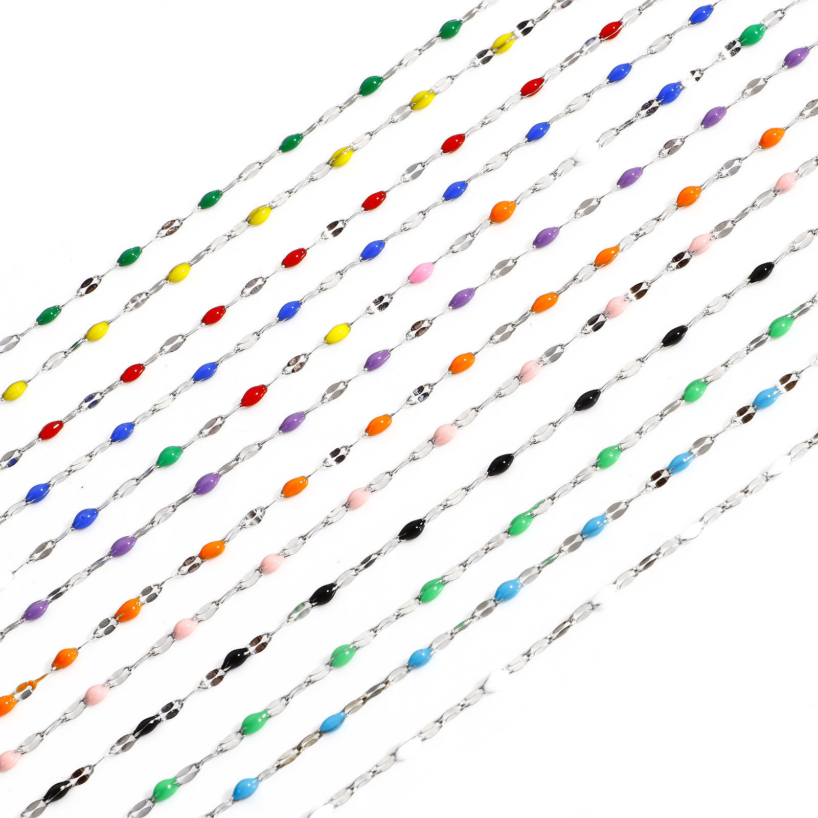 Bild von 1 Meter 304 Edelstahl Lippen geformte Kette Für handgefertigte Schmuckherstellung Silberfarbe Emaille 2mm