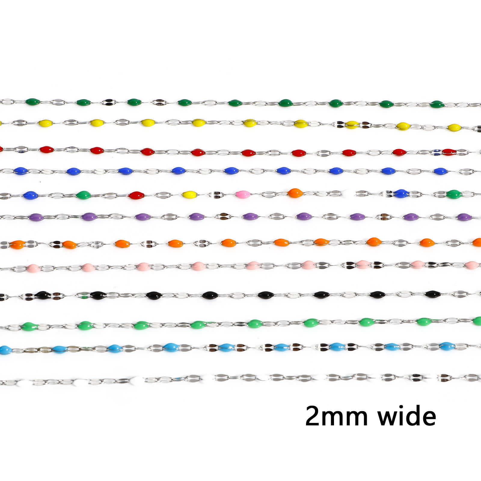 Bild von 1 Meter 304 Edelstahl Lippen geformte Kette Für handgefertigte Schmuckherstellung Silberfarbe Emaille 2mm