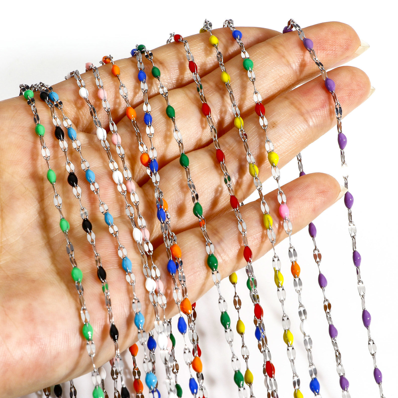 Bild von 1 Meter 304 Edelstahl Lippen geformte Kette Für handgefertigte Schmuckherstellung Silberfarbe Emaille 2mm