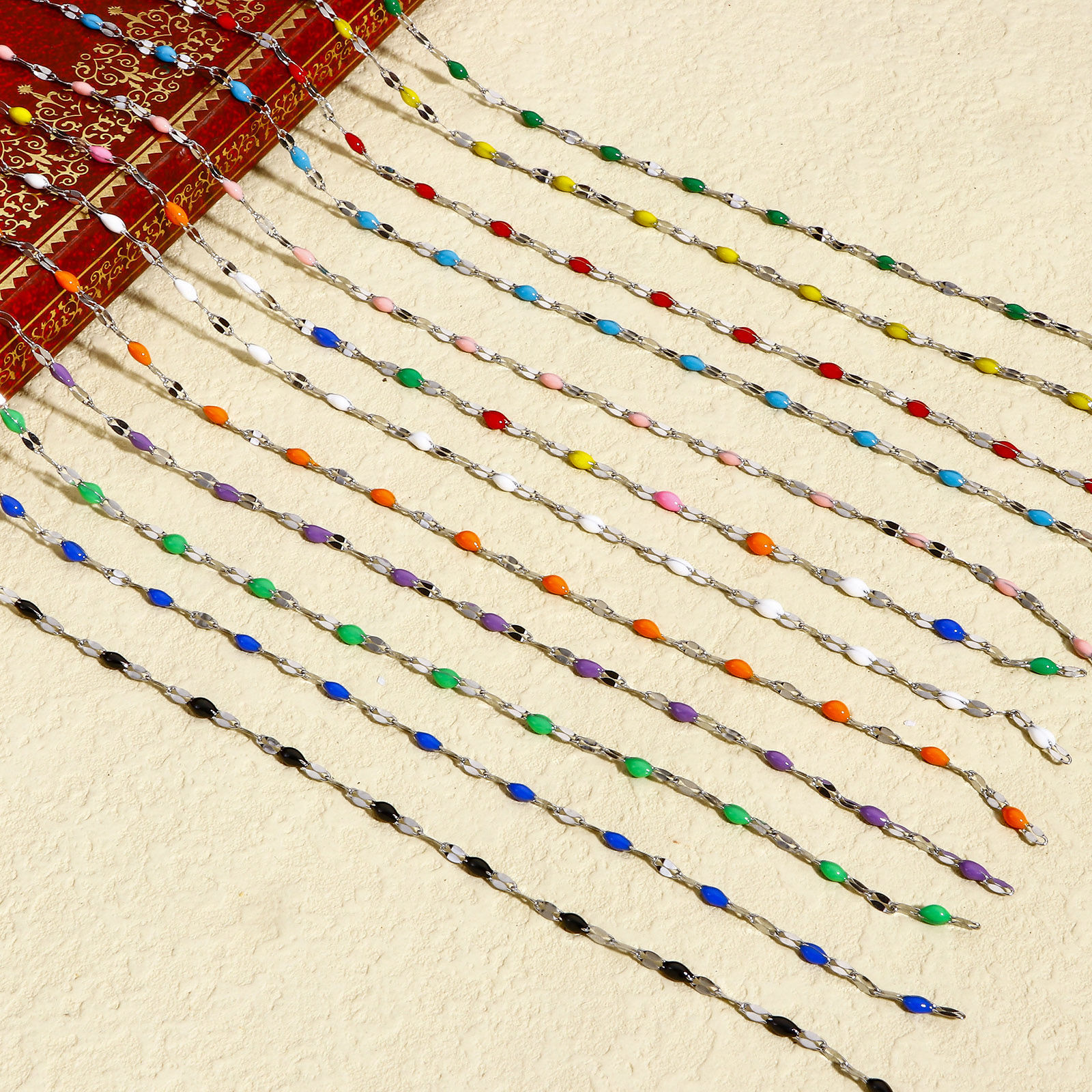 Bild von 1 Meter 304 Edelstahl Lippen geformte Kette Für handgefertigte Schmuckherstellung Silberfarbe Emaille 2mm