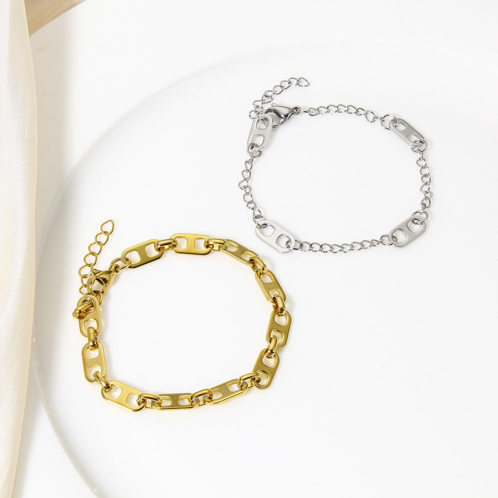 Bild von 1 Strang 304 Edelstahl Handgefertigte Gliederkette Armband