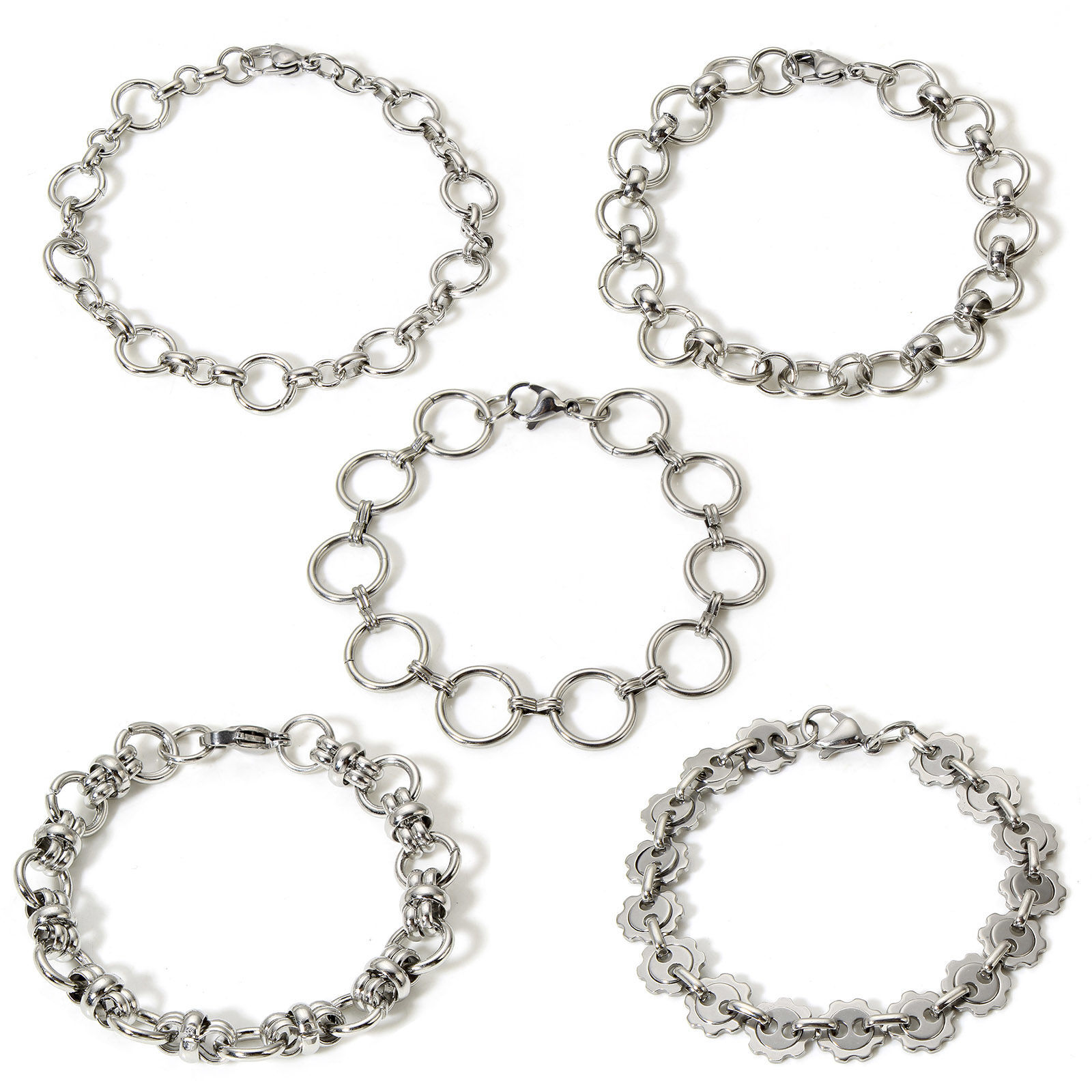 Image de 1 Pièce Bracelets Chaîne à Maillons Faite à la Main en 304 Acier Inoxydable Argent Mat