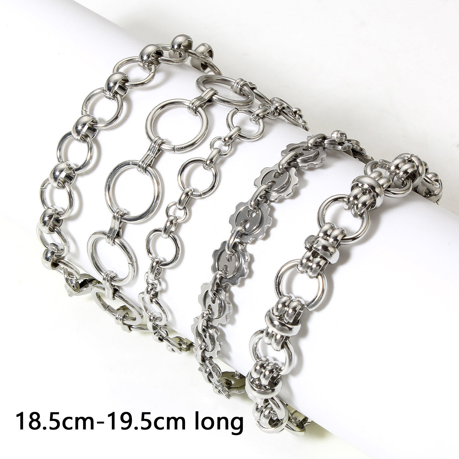 Image de 1 Pièce Bracelets Chaîne à Maillons Faite à la Main en 304 Acier Inoxydable Argent Mat