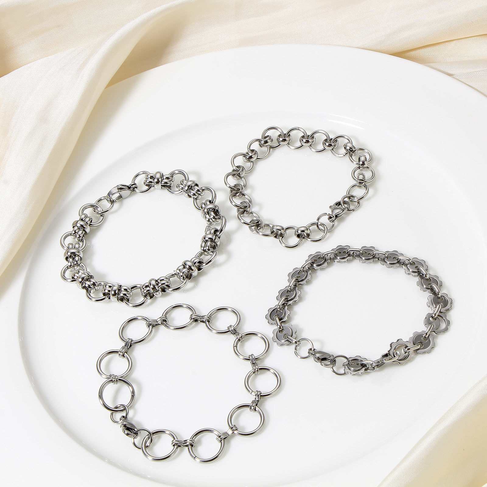 Image de 1 Pièce Bracelets Chaîne à Maillons Faite à la Main en 304 Acier Inoxydable Argent Mat