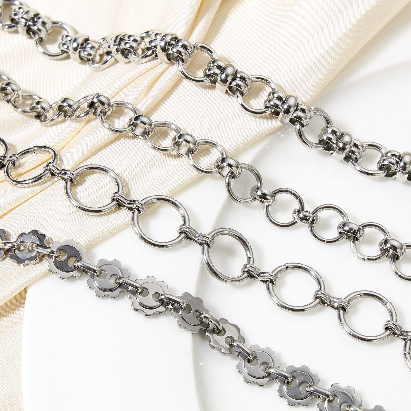 Image de 1 Pièce Bracelets Chaîne à Maillons Faite à la Main en 304 Acier Inoxydable Argent Mat