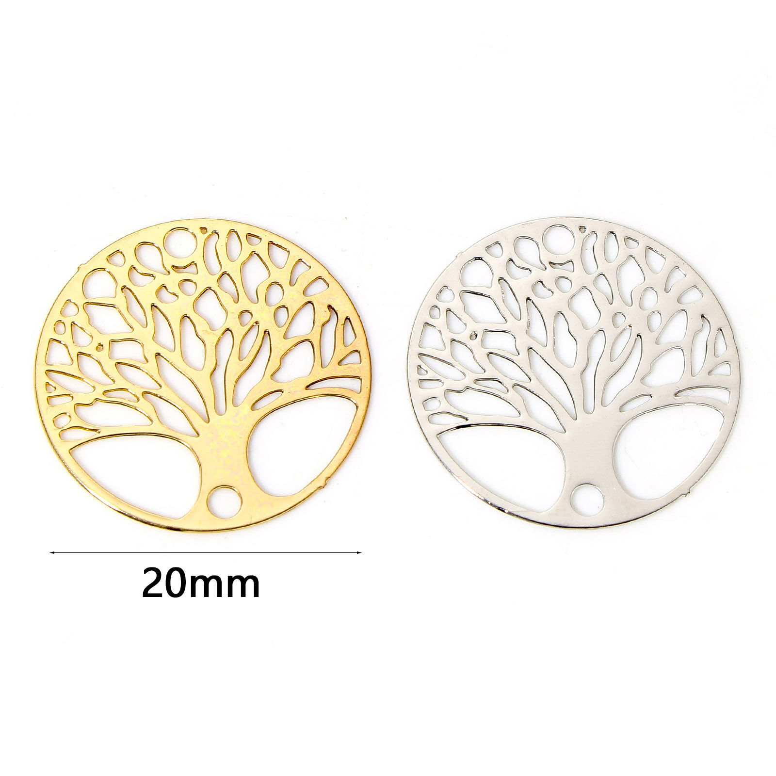Picture of Iron Based Alloy Filigree Stamping Connectors Charms Pendants Multicolor Round Tree of Life Hollow 20mm Dia.