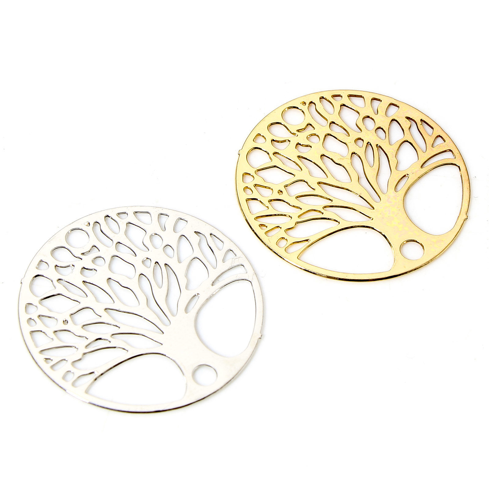 Picture of Iron Based Alloy Filigree Stamping Connectors Charms Pendants Multicolor Round Tree of Life Hollow 20mm Dia.