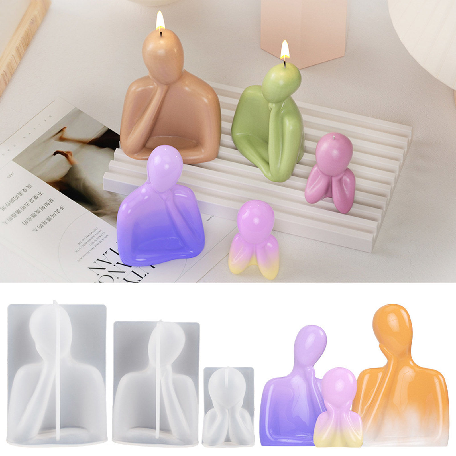 Picture of 1 Piece Silicone Resin Mold For Candle Soap DIY Making Parents And Child White