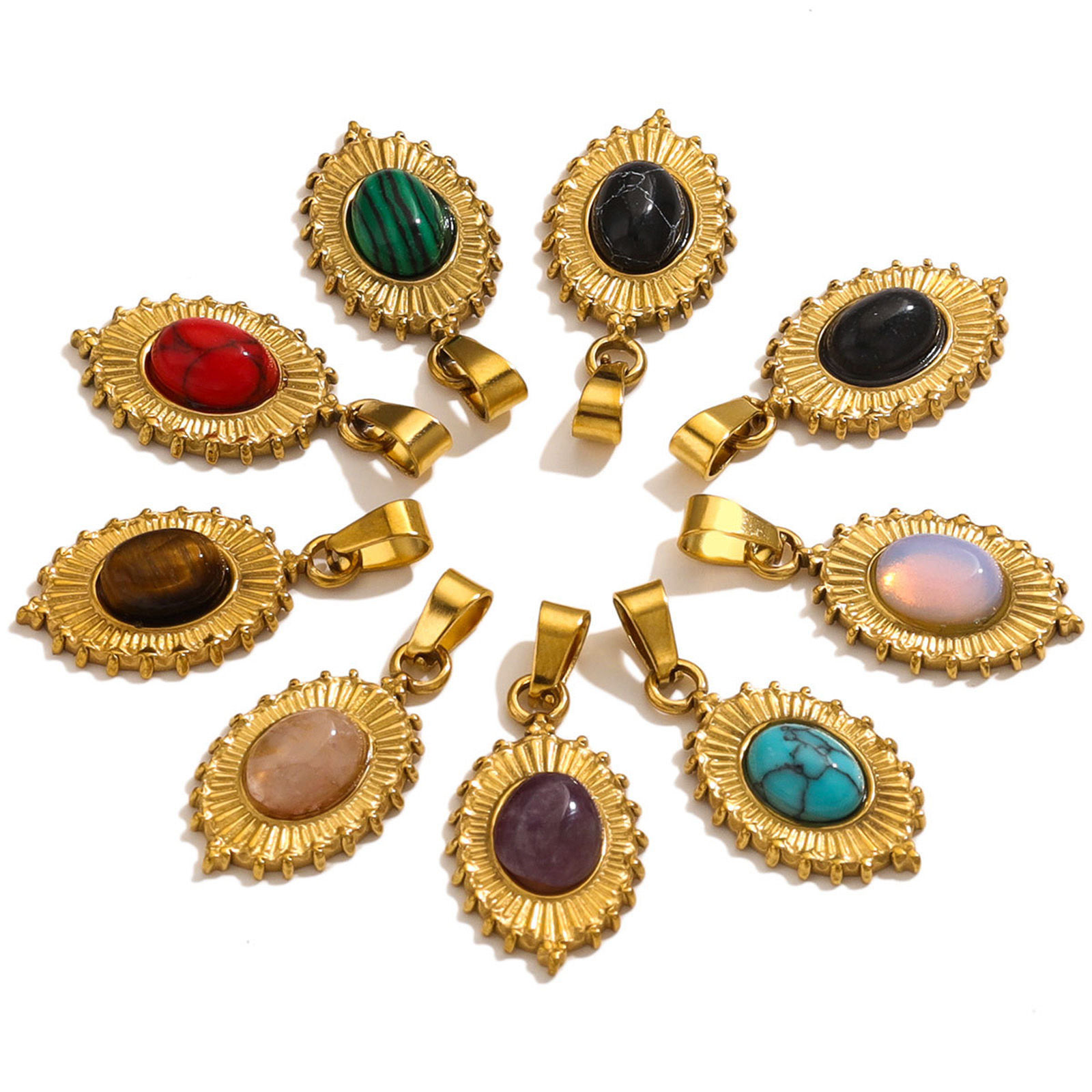 Bild von 1 Stück 304 Edelstahl & Stein Böhmischer Stil Charms Oval 18K Gold plattiert 13mm x 22mm