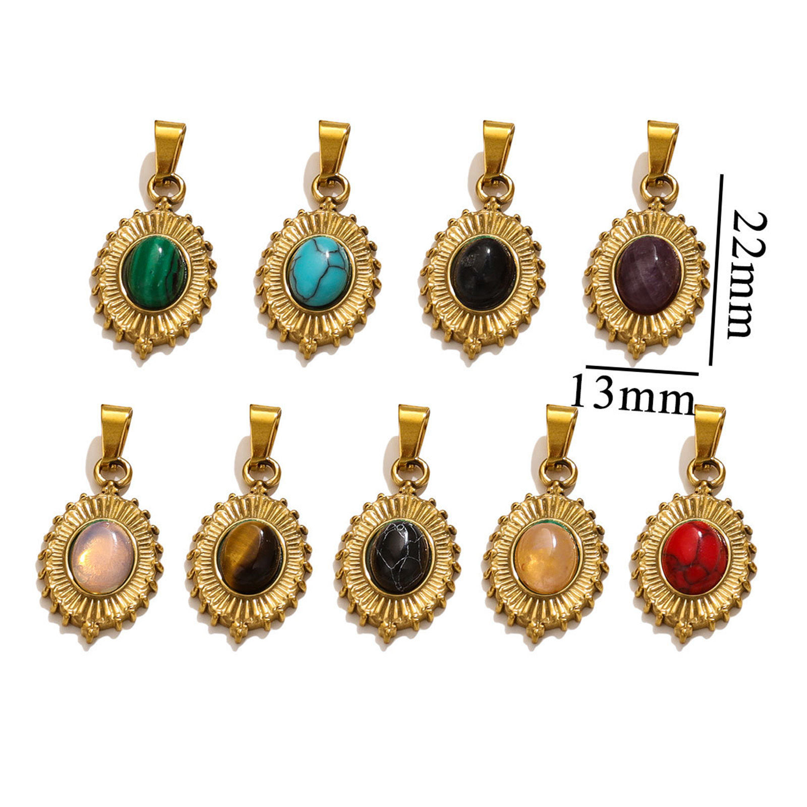 Bild von 1 Stück 304 Edelstahl & Stein Böhmischer Stil Charms Oval 18K Gold plattiert 13mm x 22mm