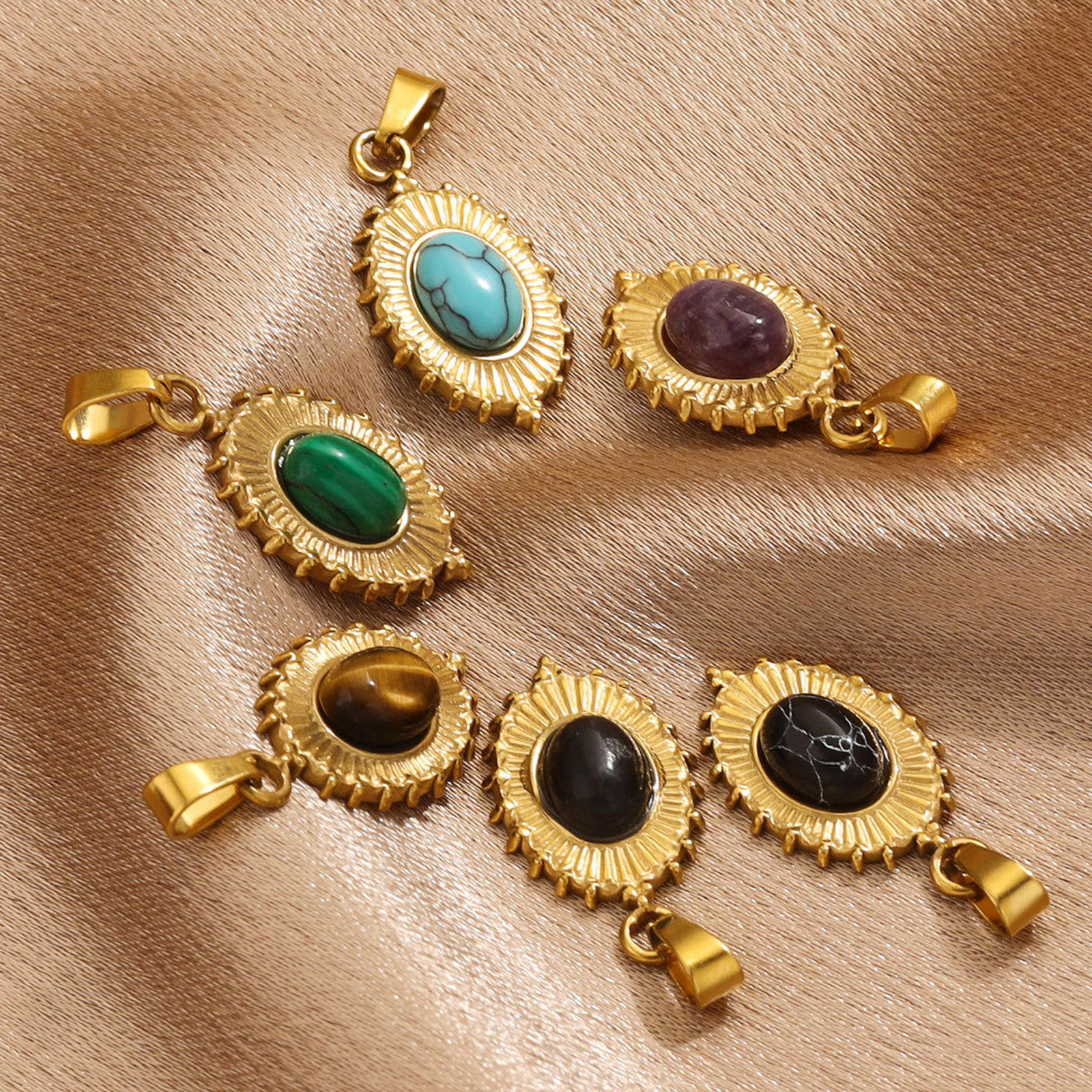 Bild von 1 Stück 304 Edelstahl & Stein Böhmischer Stil Charms Oval 18K Gold plattiert 13mm x 22mm