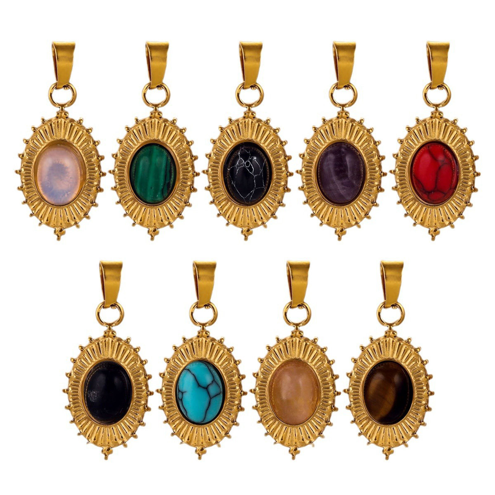 Bild von 1 Stück 304 Edelstahl & Stein Böhmischer Stil Charms Oval 18K Gold plattiert 13mm x 22mm