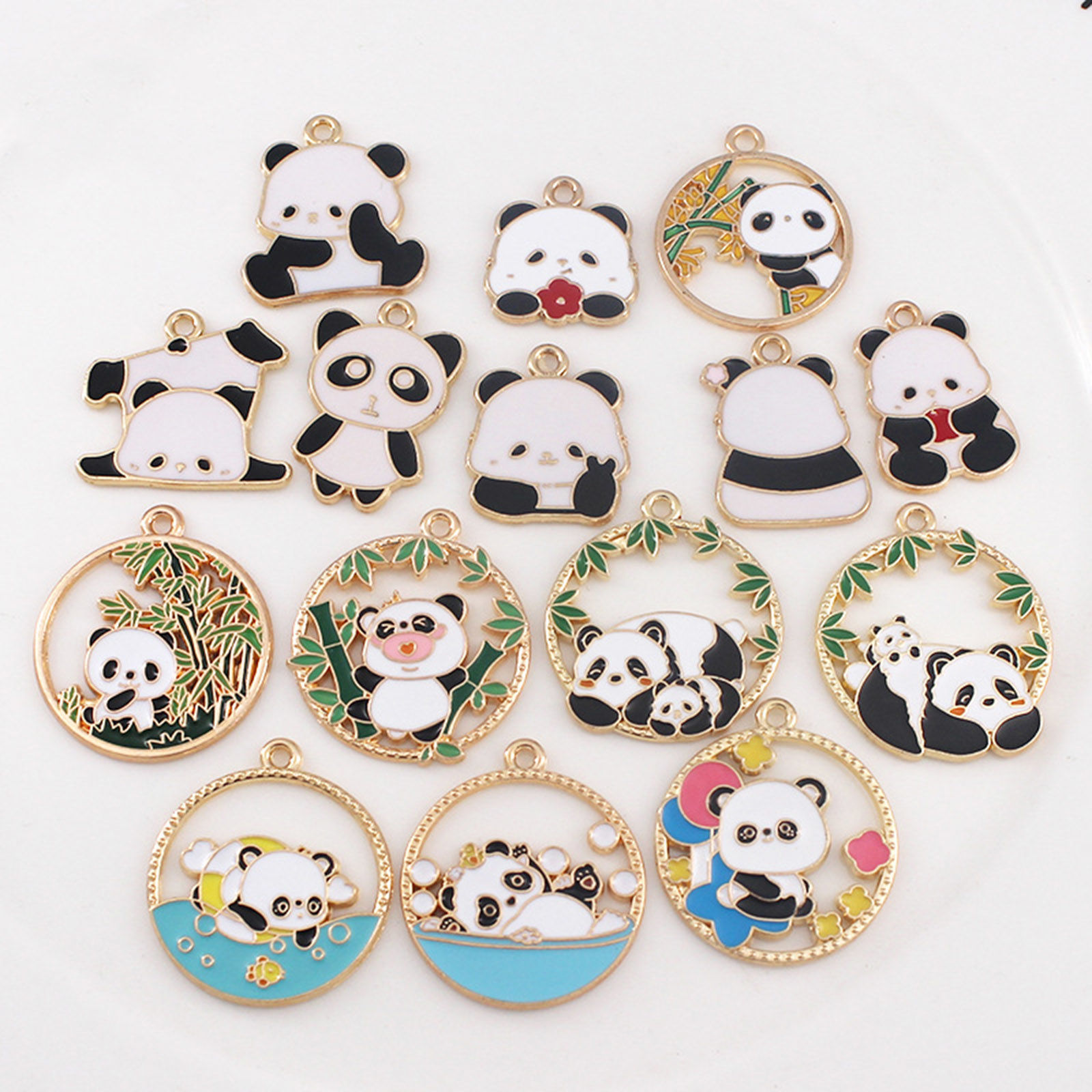 Picture of Zinc Based Alloy Charms Gold Plated Black & White Panda Animal Enamel