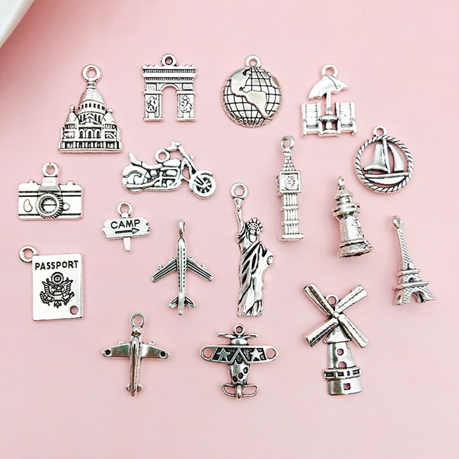 Bild von 50 Stück Zinklegierung Reise Charms Antiksilber
