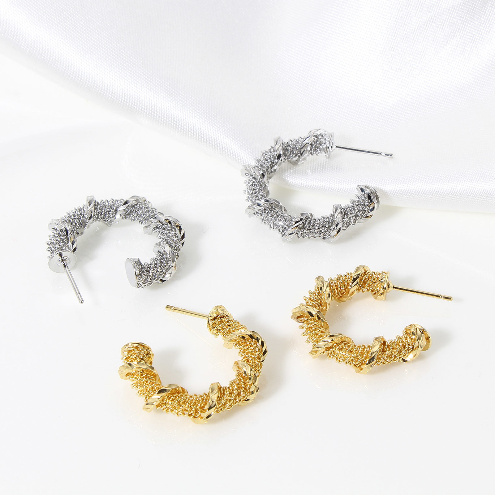 Picture of Hypoallergenic Simple & Casual Stylish Real Gold Plated Copper C Shape Spiral Hoop Earrings For Women Party