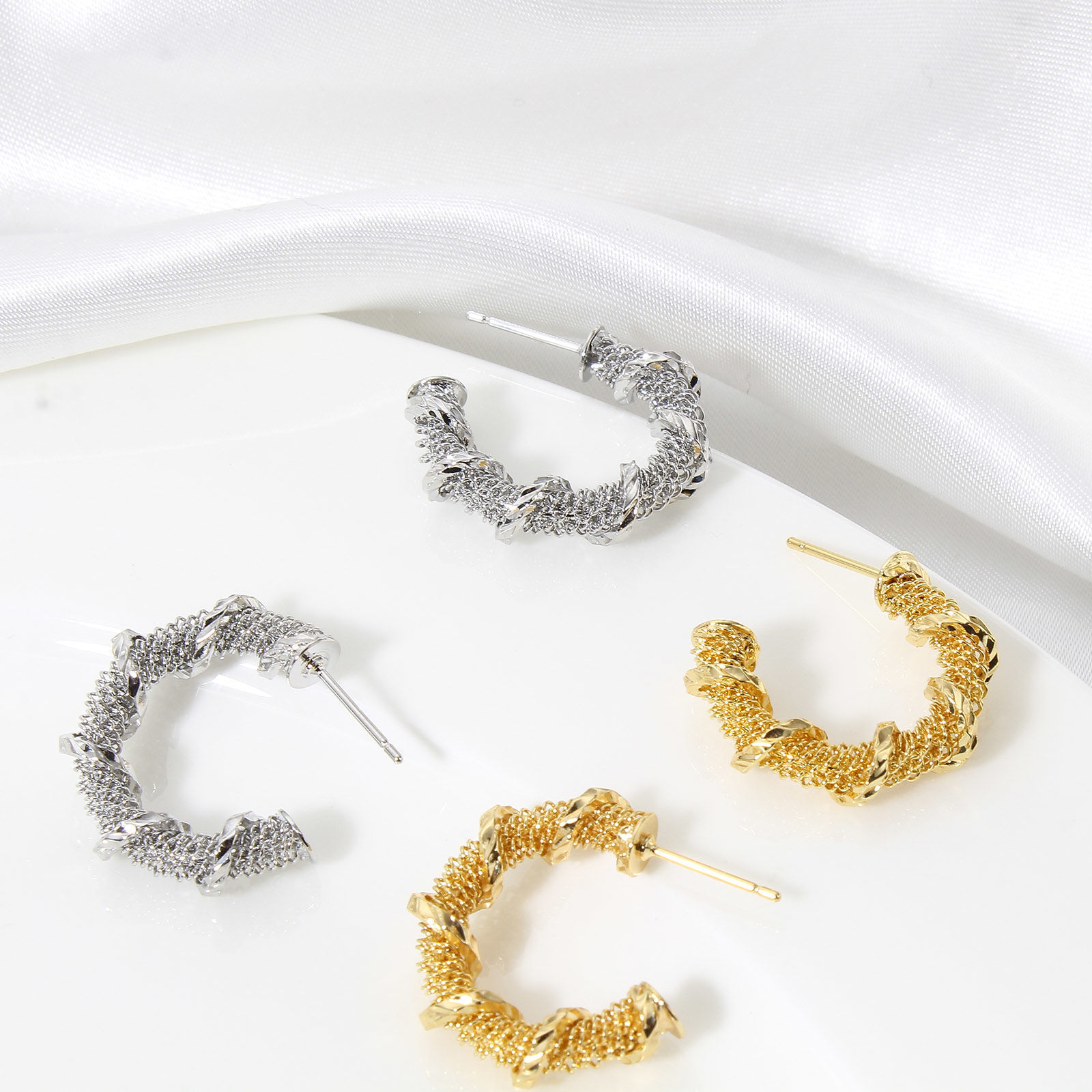 Picture of Hypoallergenic Simple & Casual Stylish Real Gold Plated Copper C Shape Spiral Hoop Earrings For Women Party