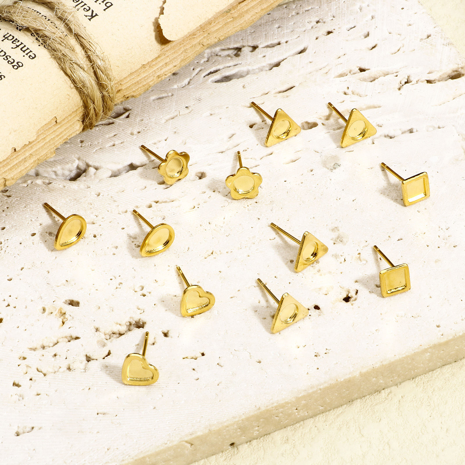 Изображение 10 ШТ 304 Нержавеющая Сталь Серьги-гвоздики для ушей для аксессуаров для изготовления ювелирных изделий своими руками геометрический 18K позолоченный Основы для Кабошонов