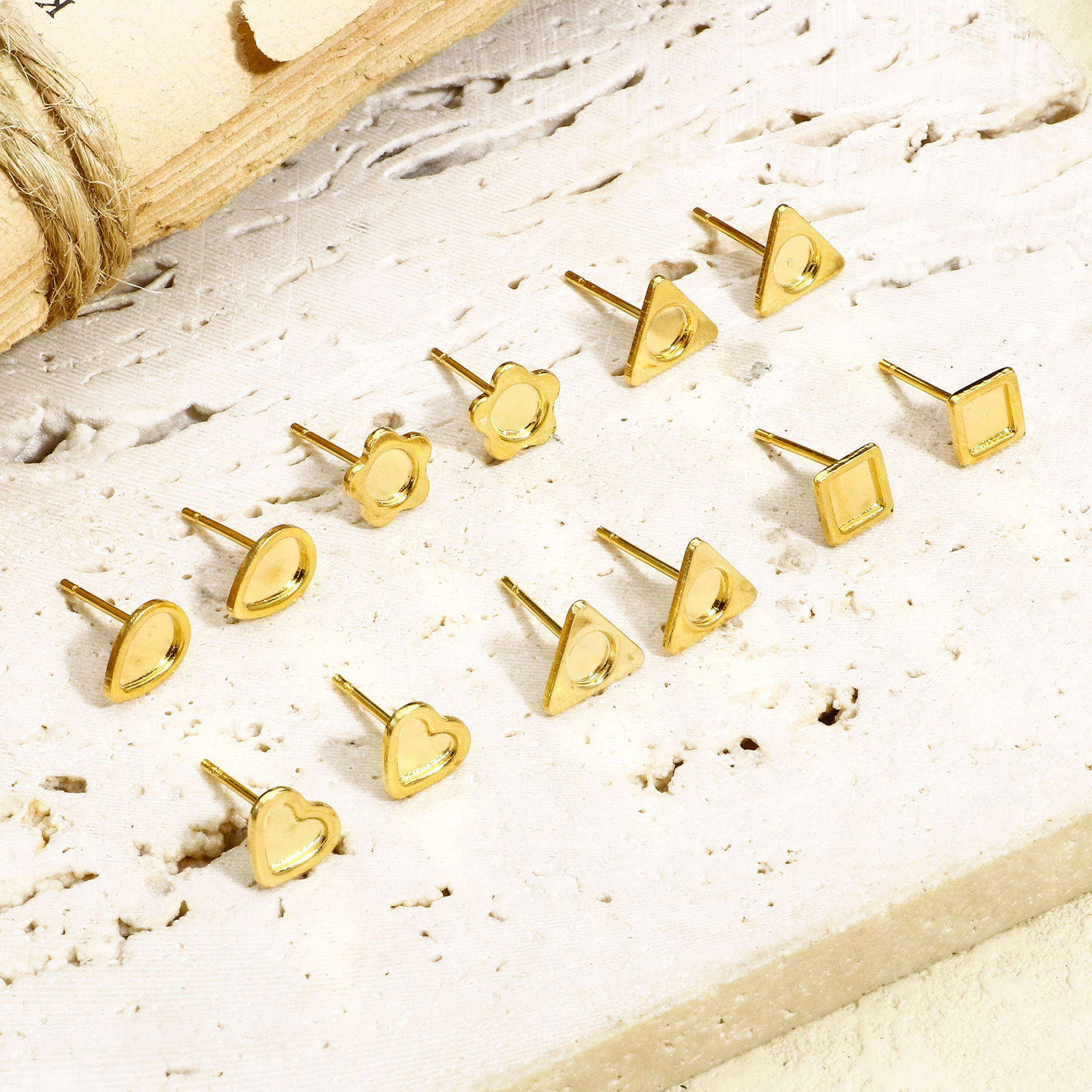 Изображение 10 ШТ 304 Нержавеющая Сталь Серьги-гвоздики для ушей для аксессуаров для изготовления ювелирных изделий своими руками геометрический 18K позолоченный Основы для Кабошонов